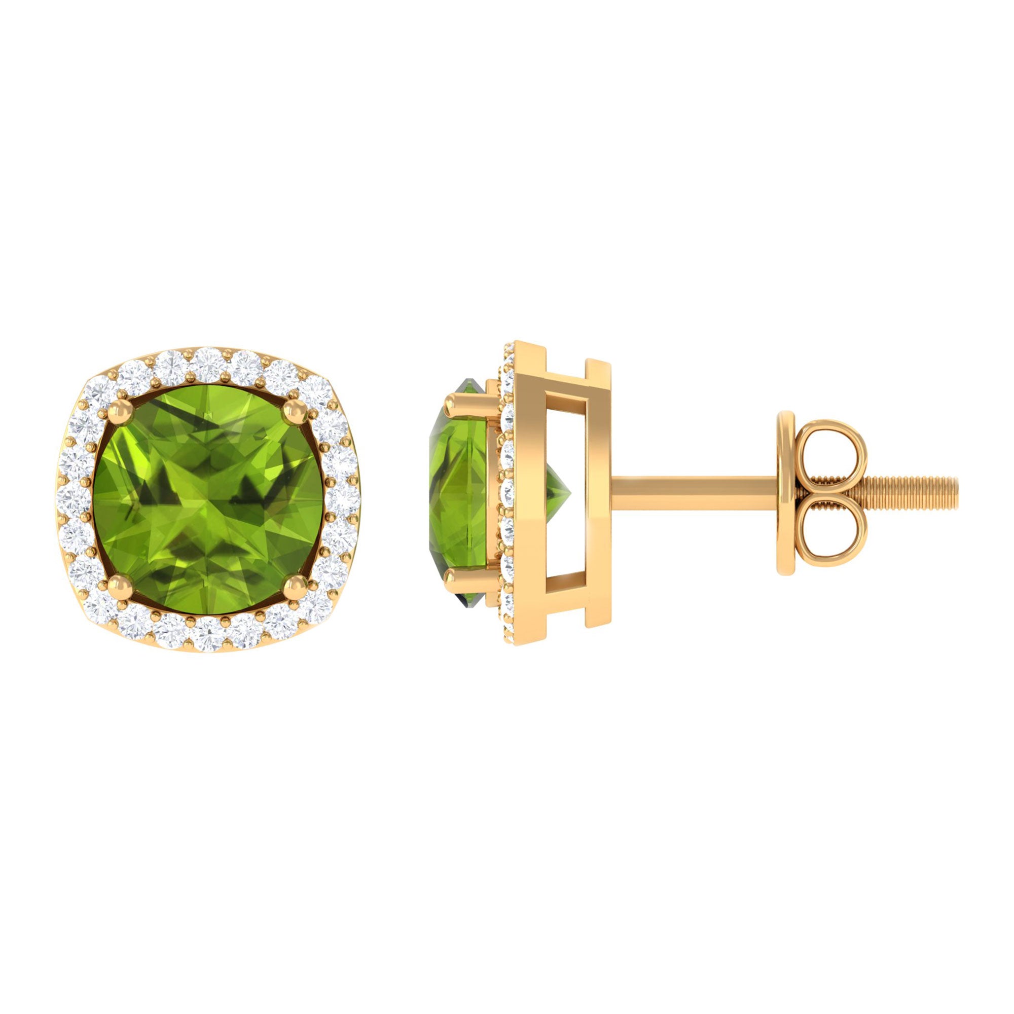 1.75 CT Natural Peridot Stud Earrings with Diamond Halo Peridot - ( AAA ) - Quality - Rosec Jewels