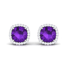 2.5 CT Round Amethyst and Diamond Halo Stud Earring Amethyst - ( AAA ) - Quality - Rosec Jewels