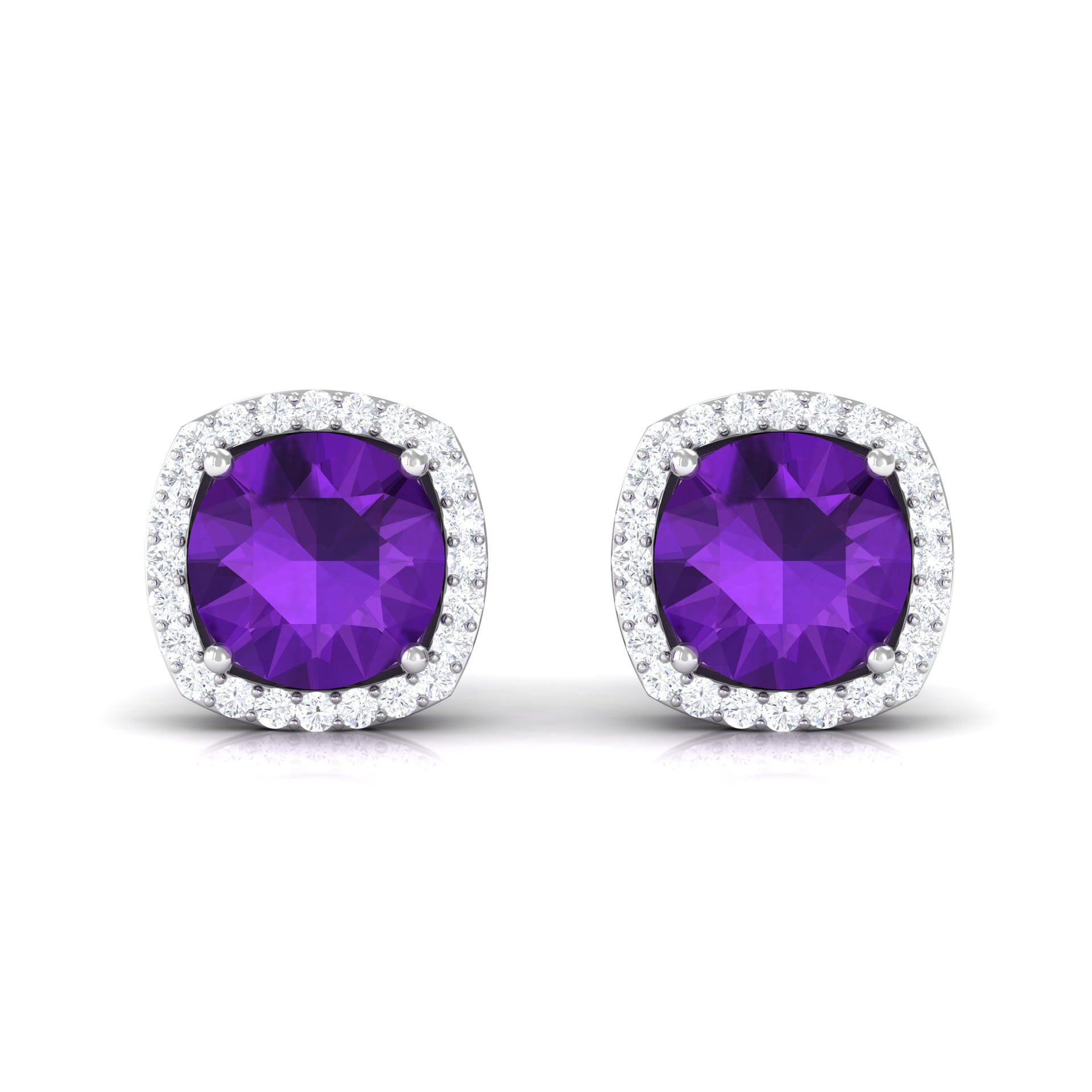 2.5 CT Round Amethyst and Diamond Halo Stud Earring Amethyst - ( AAA ) - Quality - Rosec Jewels