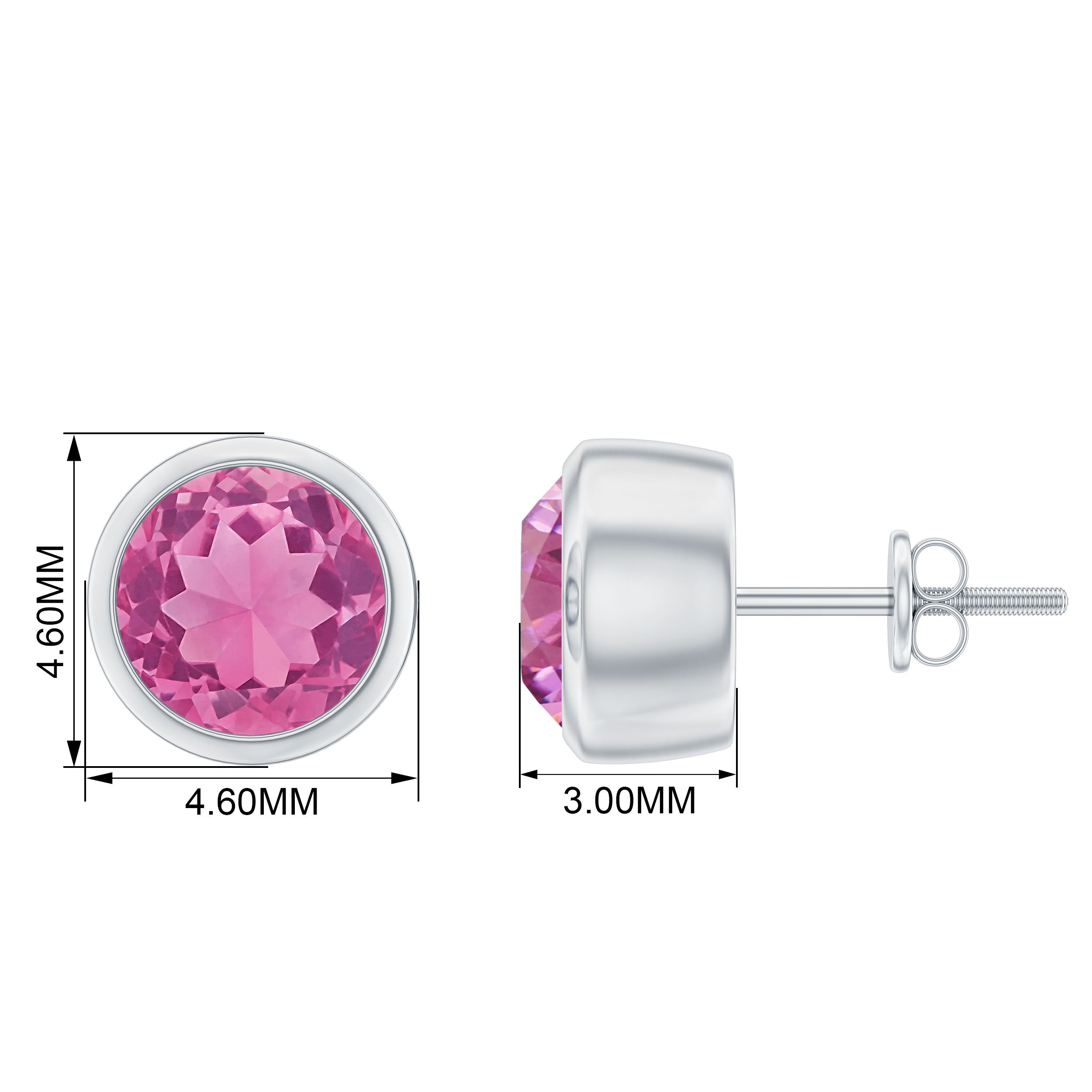 1.5 CT Round Pink Tourmaline Solitaire Stud Earrings in Bezel Setting Pink Tourmaline - ( AAA ) - Quality - Rosec Jewels