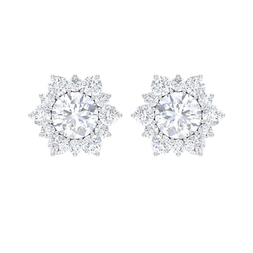 2.50 CT Halo Stud Earrings with Moissanite Moissanite - ( D-VS1 ) - Color and Clarity - Rosec Jewels