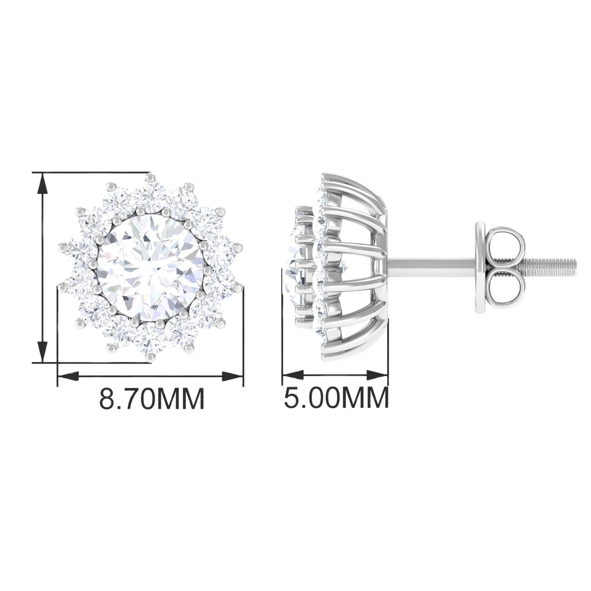 1.75 CT Moissanite Halo Stud Earrings Moissanite - ( D-VS1 ) - Color and Clarity - Rosec Jewels