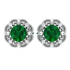 Natural Emerald Art Deco Earrings with Diamond Emerald - ( AAA ) - Quality - Rosec Jewels