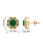 Natural Emerald Art Deco Earrings with Diamond Emerald - ( AAA ) - Quality - Rosec Jewels