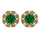 Natural Emerald Art Deco Earrings with Diamond Emerald - ( AAA ) - Quality - Rosec Jewels