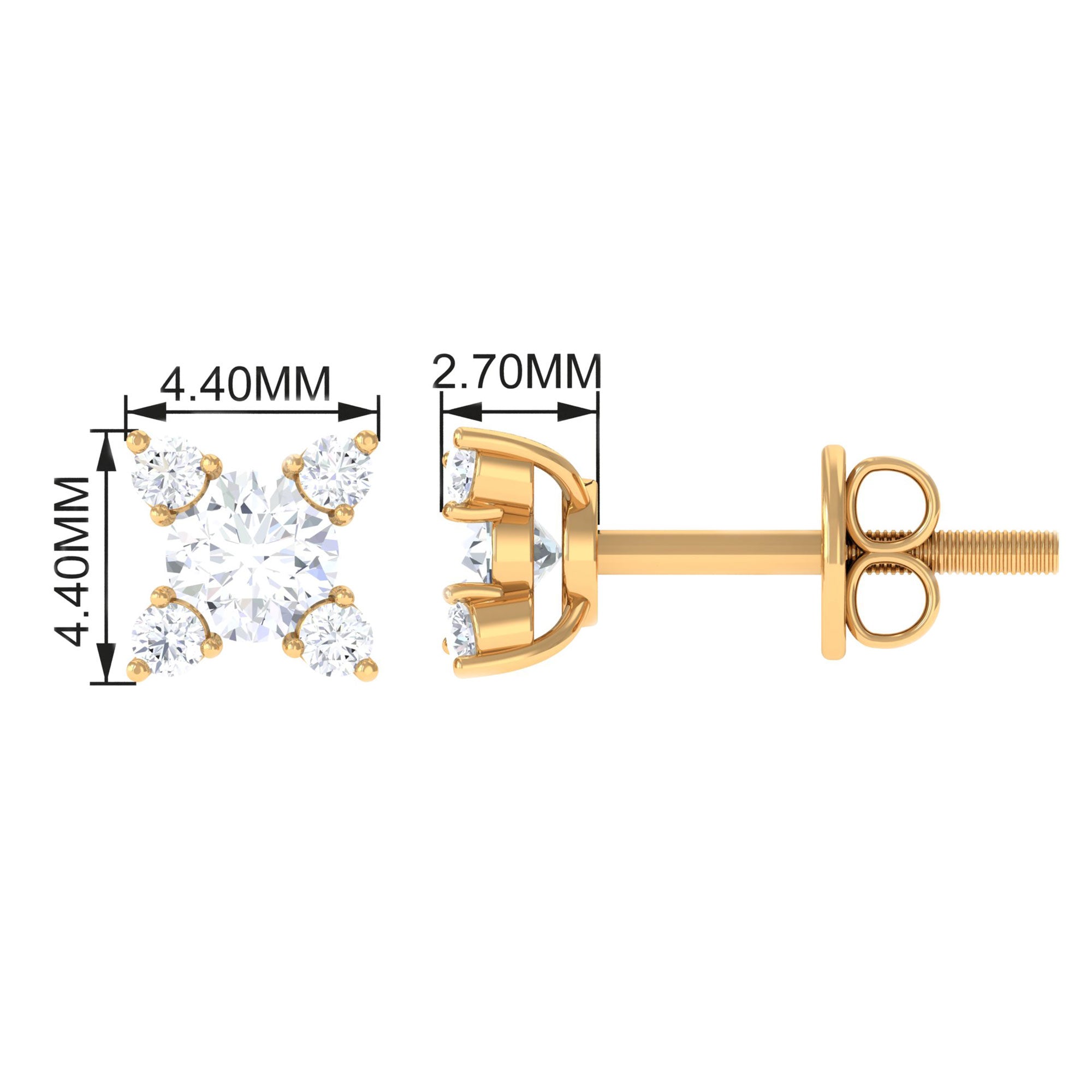 1/2 CT Real Diamond Gold Stud Earrings in Prong Setting Diamond - ( HI-SI ) - Color and Clarity - Rosec Jewels