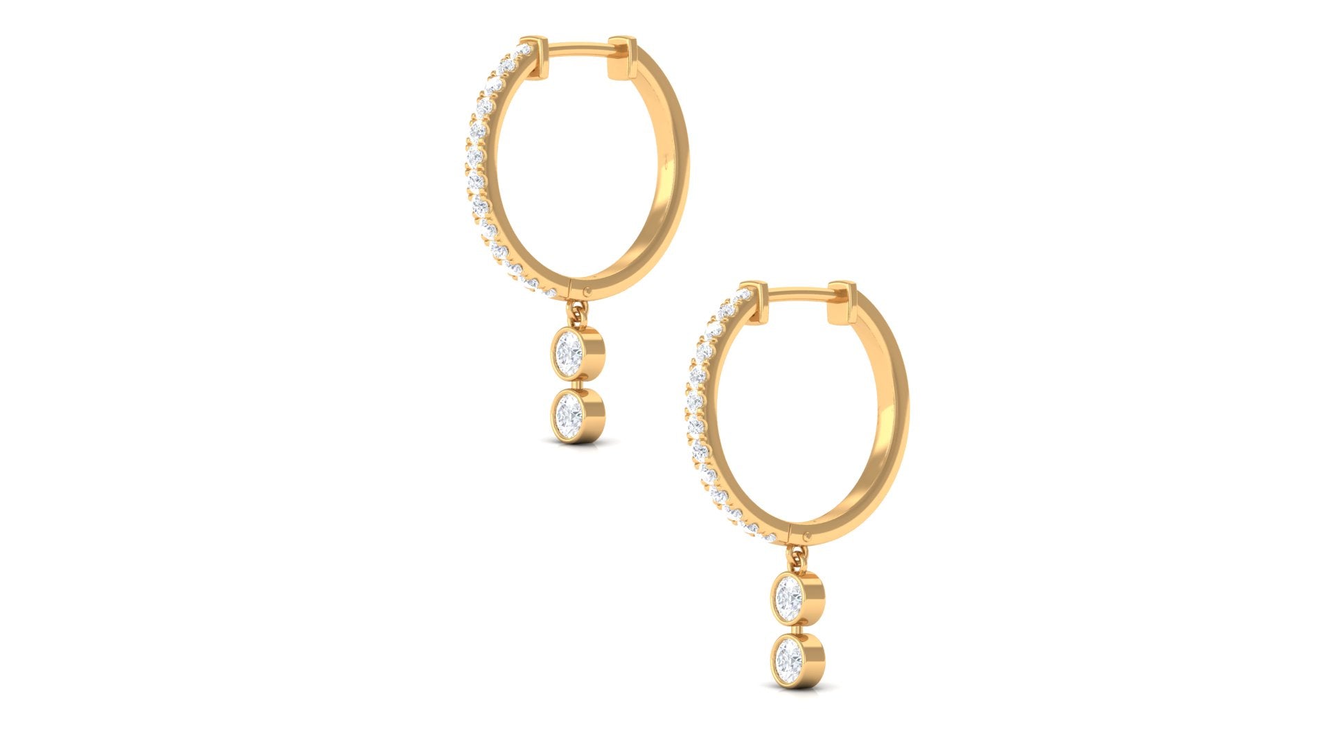 1/2 CT Minimal Diamond Gold Hoop Drop Earrings in Bezel Setting Diamond - ( HI-SI ) - Color and Clarity - Rosec Jewels