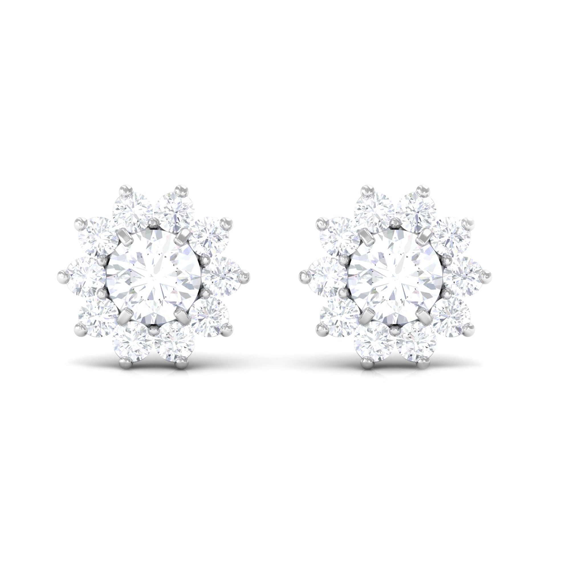 1/2 CT Natural Diamond Halo Stud Earrings in Gold Diamond - ( HI-SI ) - Color and Clarity - Rosec Jewels