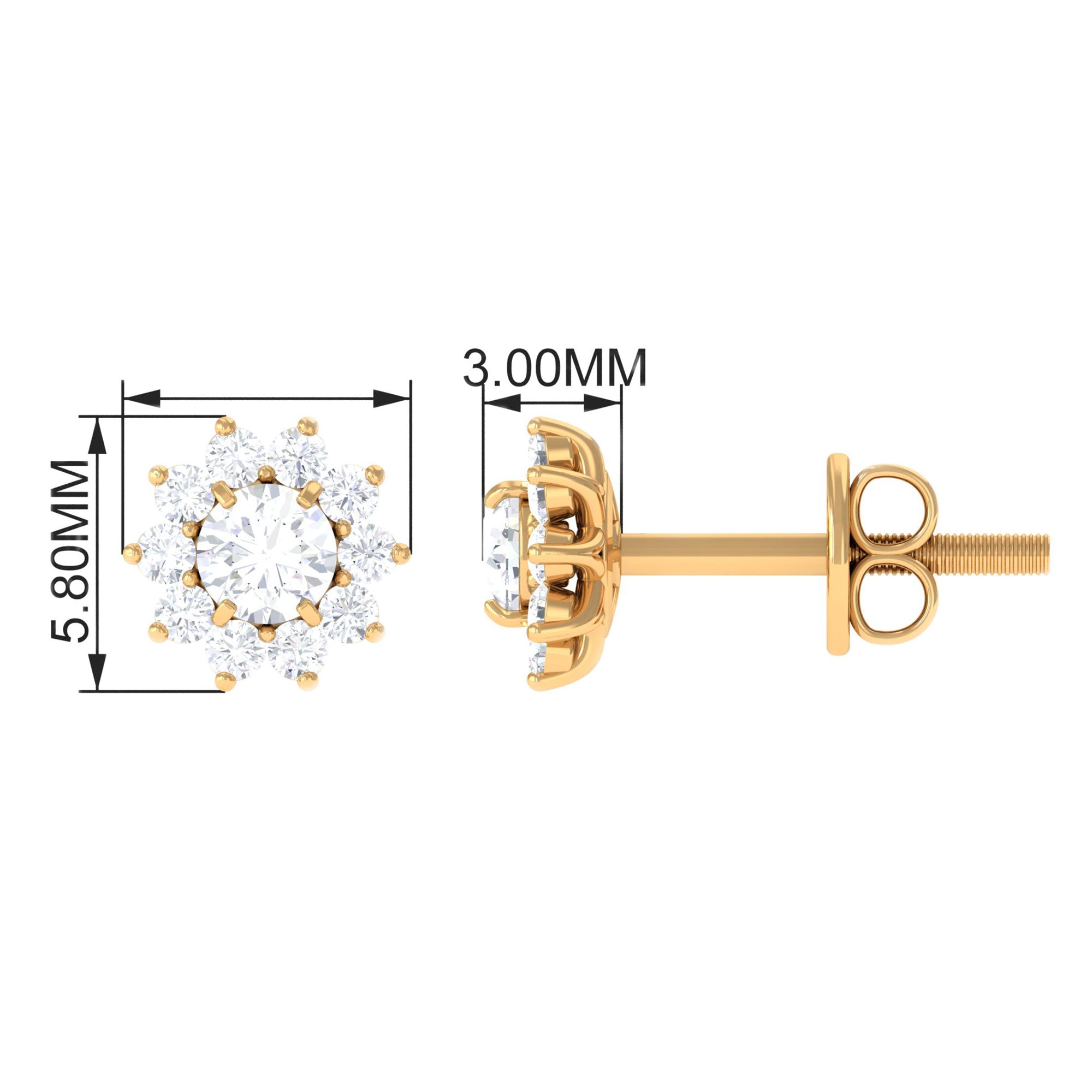 1/2 CT Natural Diamond Halo Stud Earrings in Gold Diamond - ( HI-SI ) - Color and Clarity - Rosec Jewels