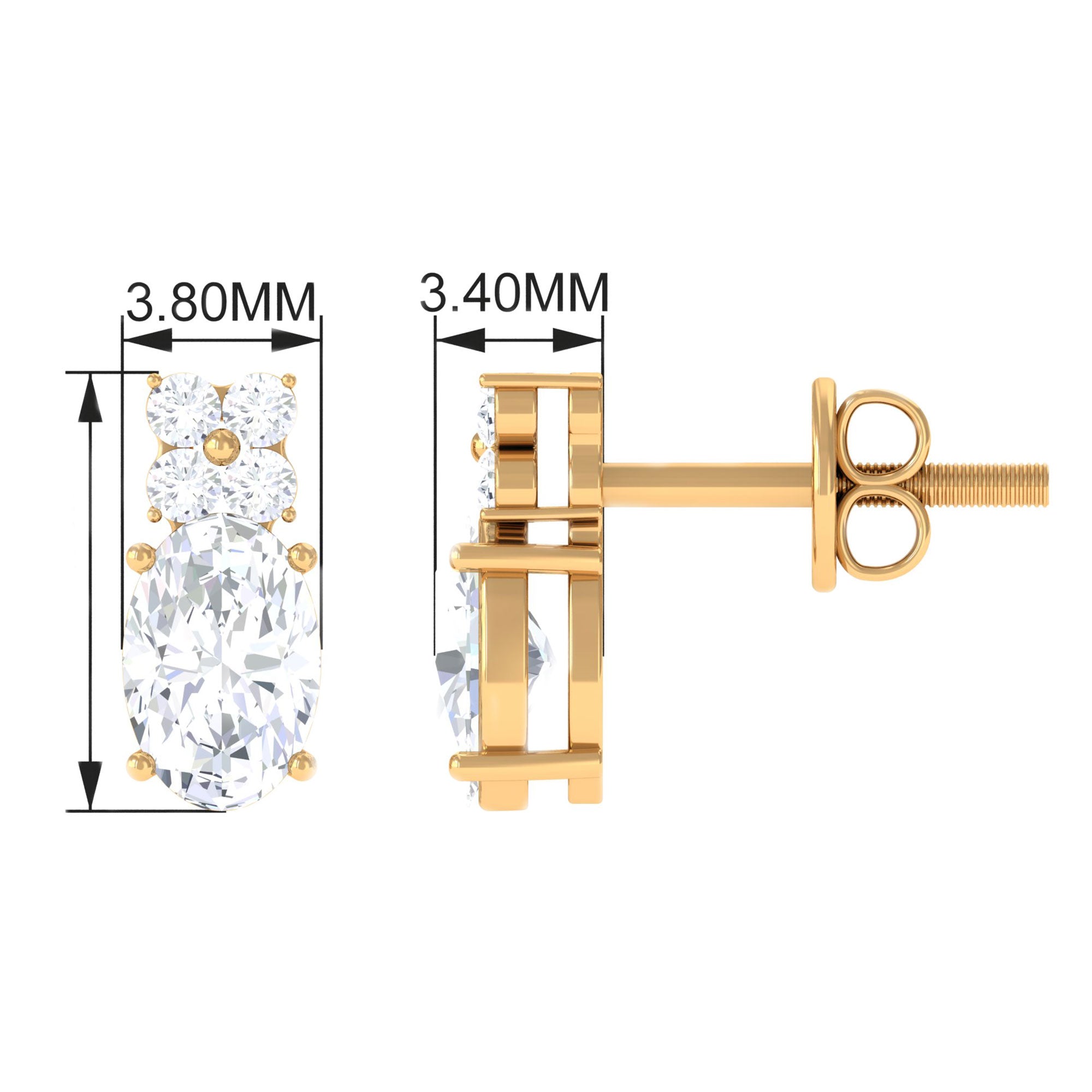 1.75 CT Certified Zircon Gold Stud Earrings in Prong Setting Zircon - ( AAAA ) - Quality - Rosec Jewels