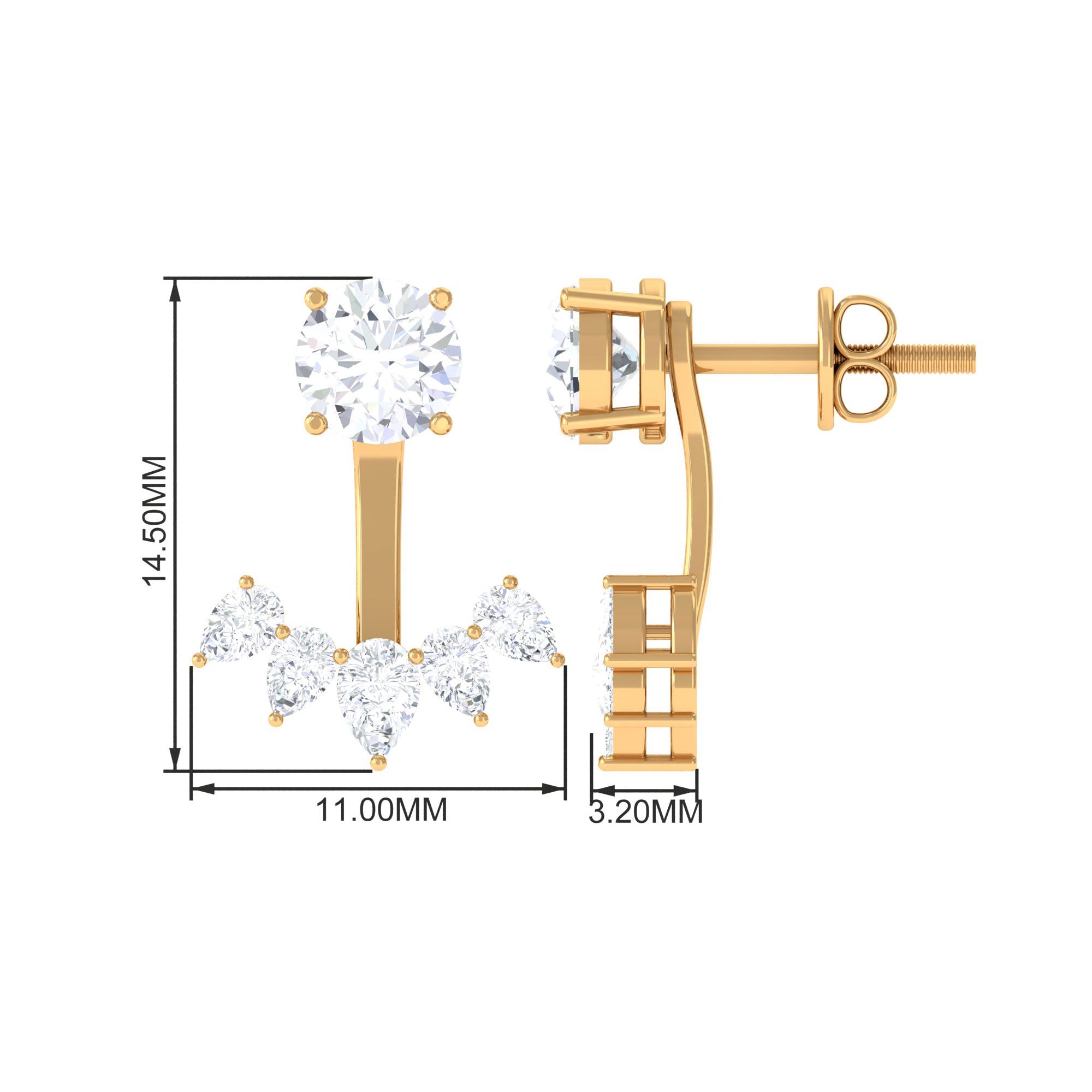 1.50 CT Round and Pear Cut Zircon Jacket Earrings Zircon - ( AAAA ) - Quality - Rosec Jewels