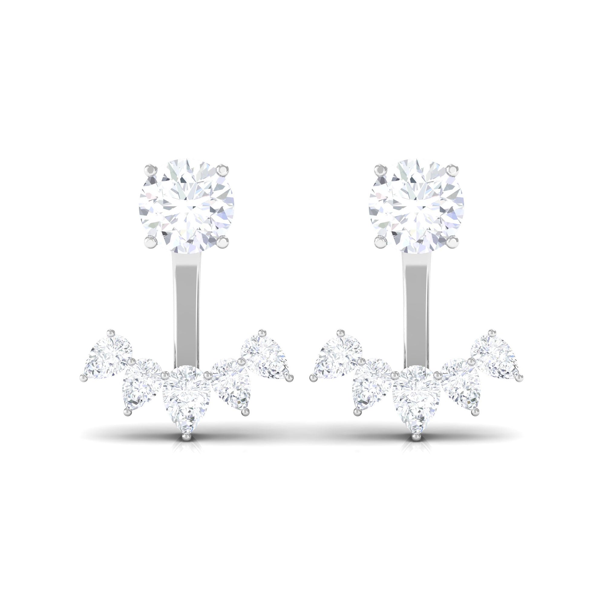 1.50 CT Round and Pear Cut Zircon Jacket Earrings Zircon - ( AAAA ) - Quality - Rosec Jewels