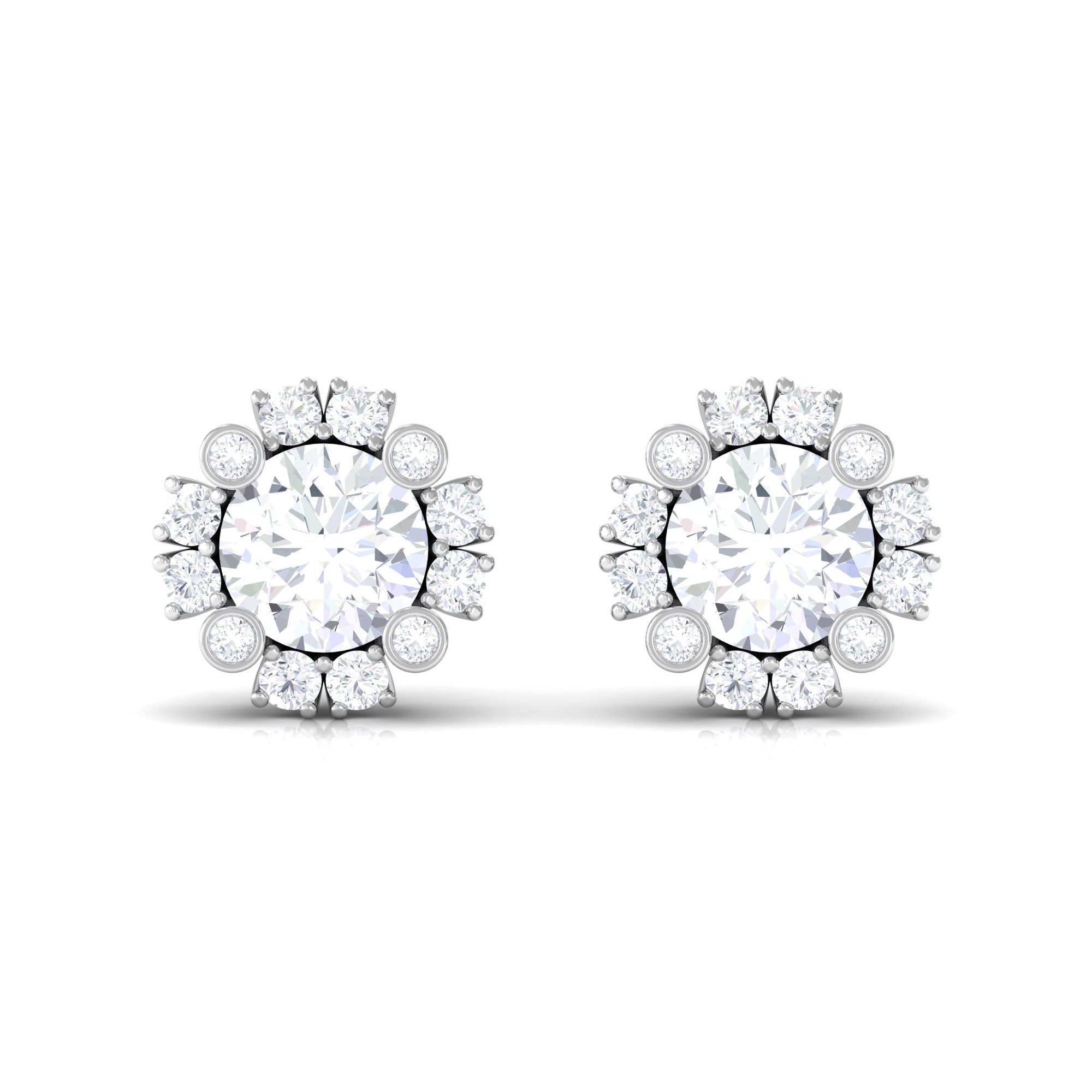 1.50 CT Round Cubic Zirconia Classic Halo Stud Earrings Zircon - ( AAAA ) - Quality - Rosec Jewels