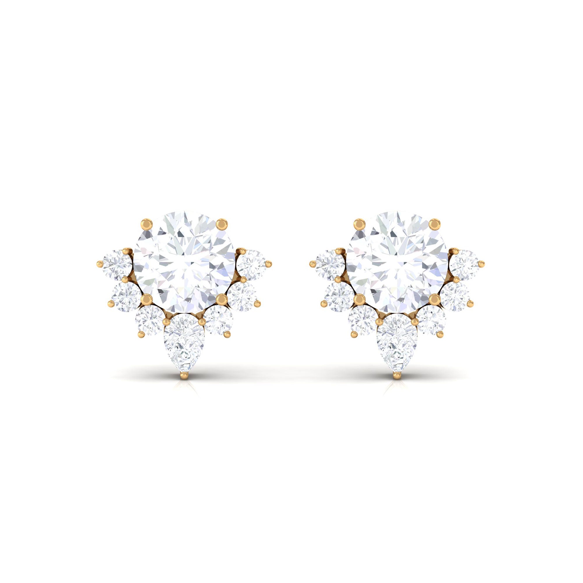 1.50 CT Round and Pear Cut Zircon Stud Earrings with Half Halo Zircon - ( AAAA ) - Quality - Rosec Jewels