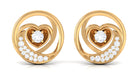 Prong Set Round Cubic Zirconia Moon Heart Stud Earrings Zircon - ( AAAA ) - Quality - Rosec Jewels