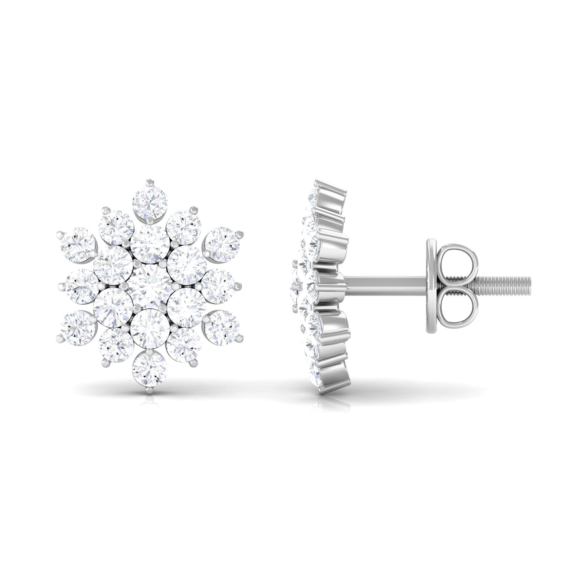 1.50 CT Cubic Zirconia Cluster Stud Earrings in Gold Zircon - ( AAAA ) - Quality - Rosec Jewels