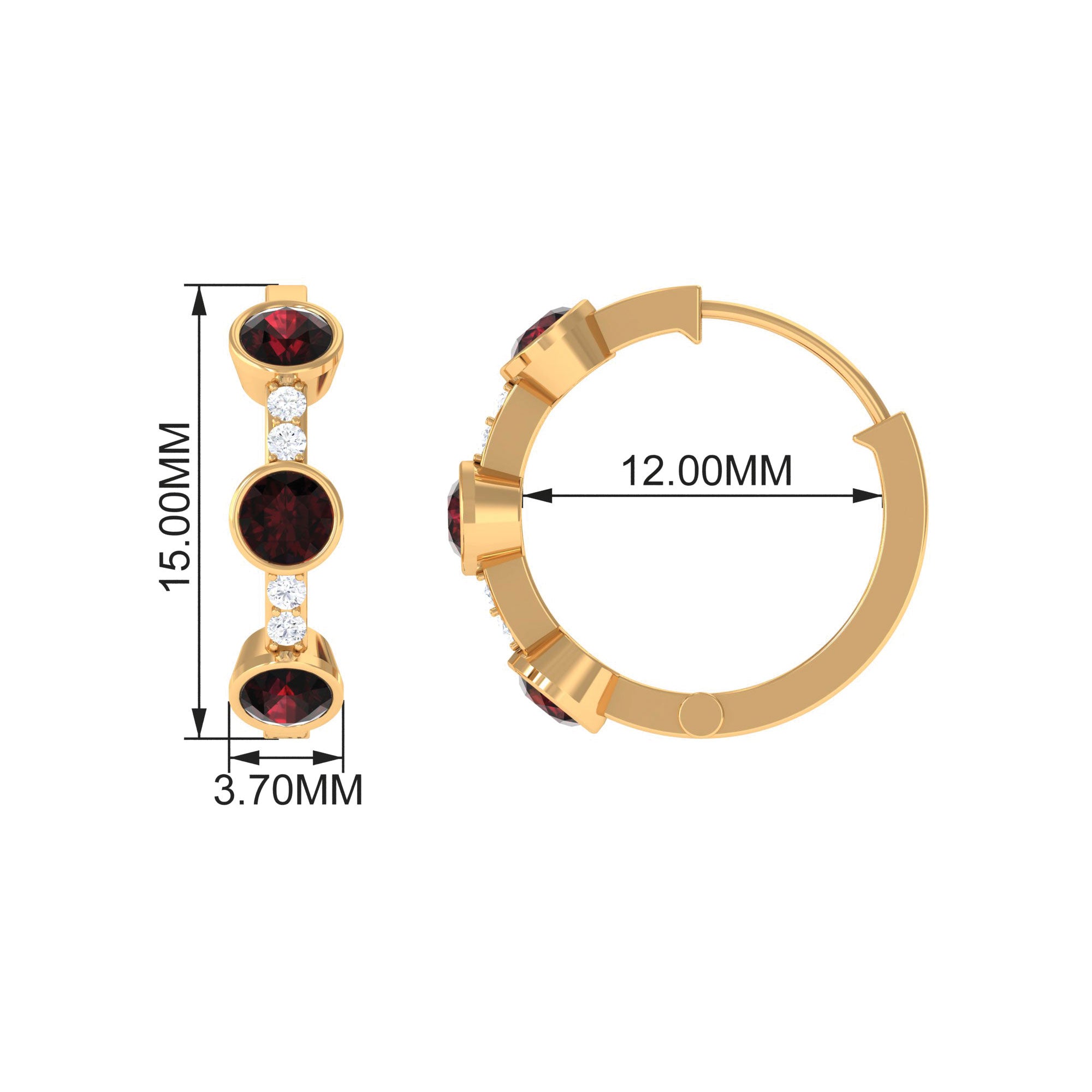 1 CT Bezel Set Garnet and Diamond Hinged Hoop Earrings Garnet - ( AAA ) - Quality - Rosec Jewels