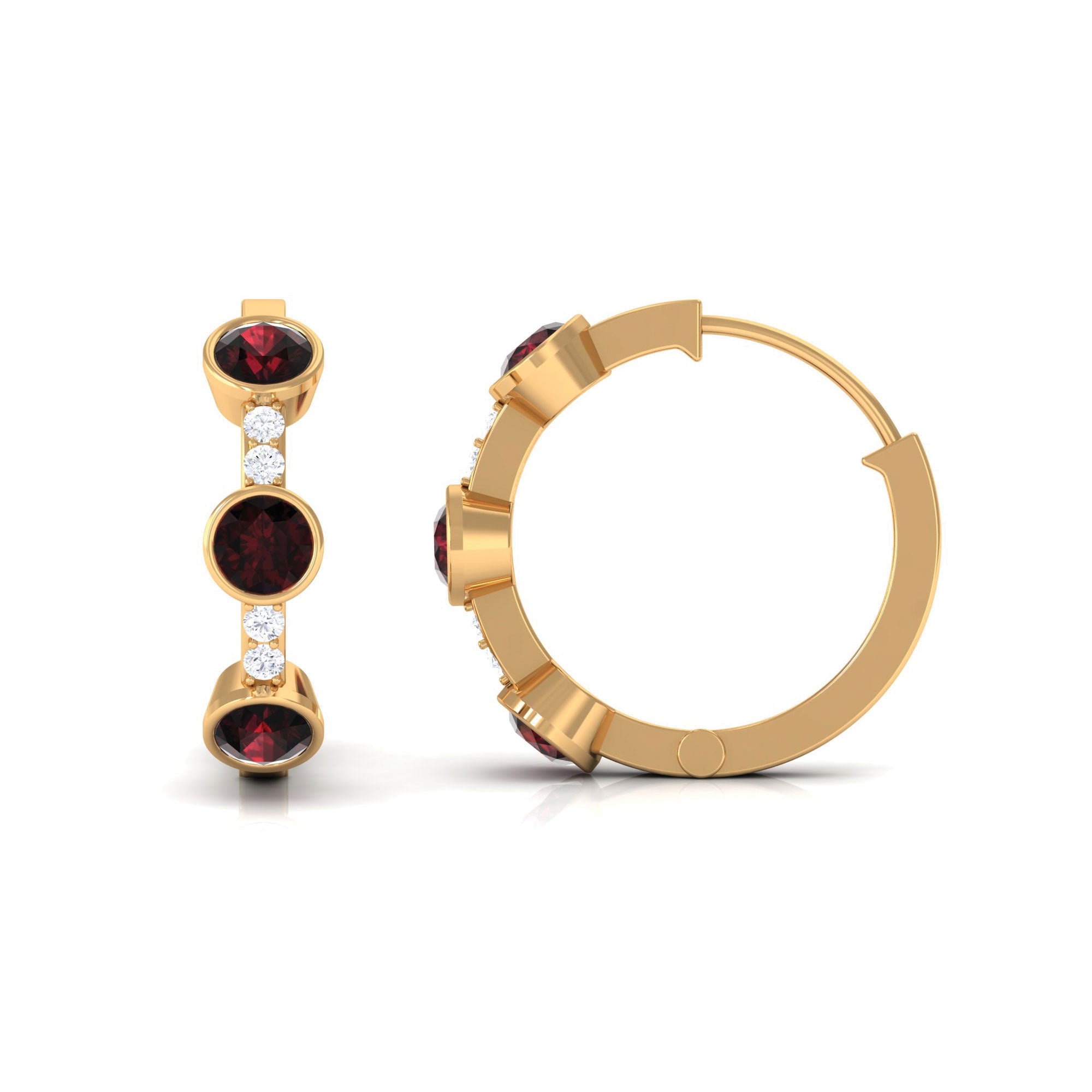 1 CT Bezel Set Garnet and Diamond Hinged Hoop Earrings Garnet - ( AAA ) - Quality - Rosec Jewels