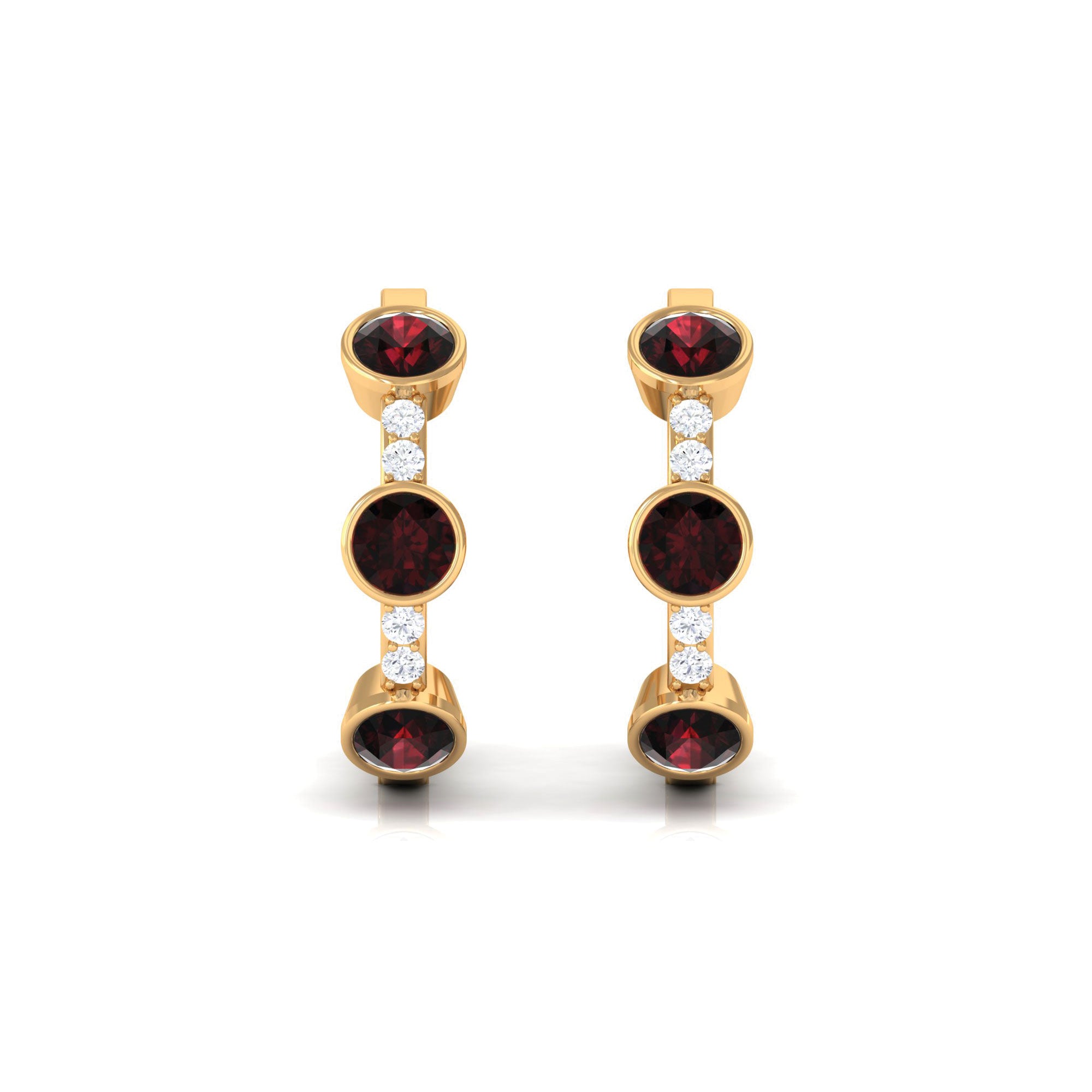 1 CT Bezel Set Garnet and Diamond Hinged Hoop Earrings Garnet - ( AAA ) - Quality - Rosec Jewels