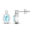 Oval Sky Blue Topaz Halo Stud Earrings with Diamond in Prong Setting Sky Blue Topaz - ( AAA ) - Quality - Rosec Jewels