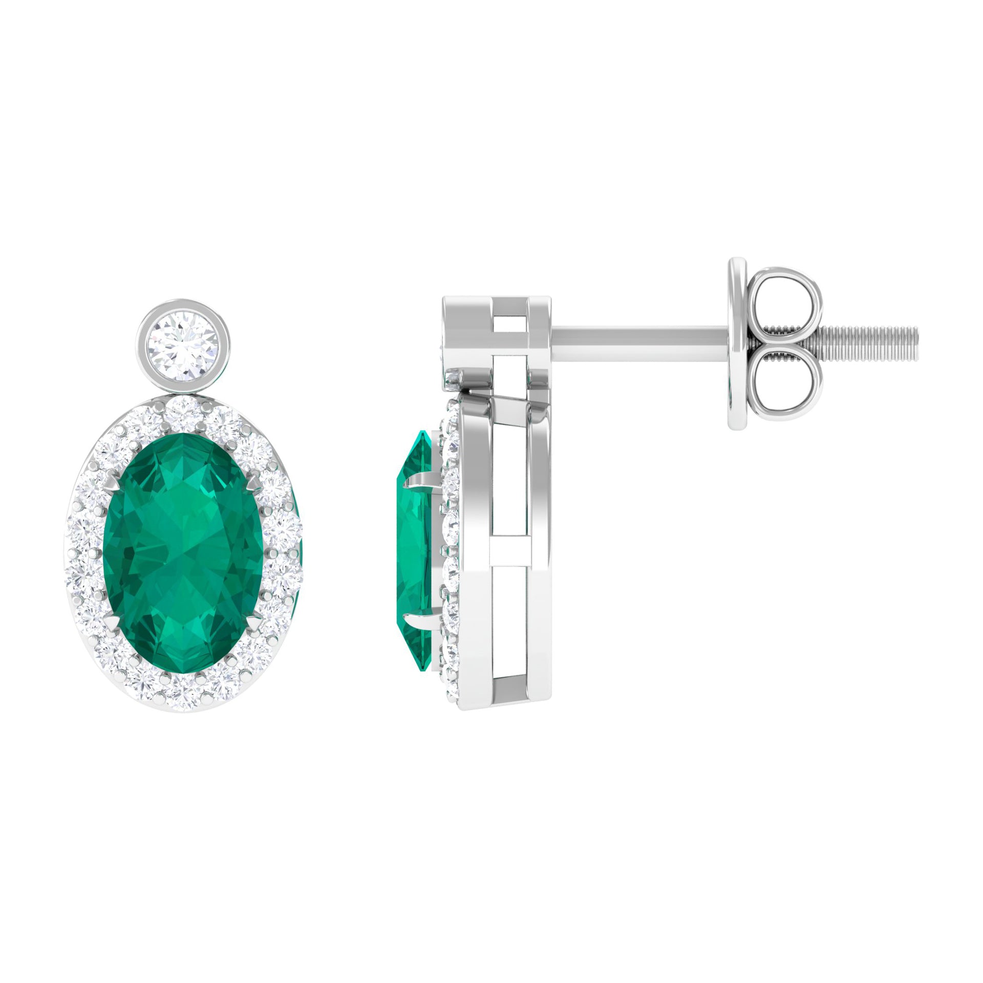 1 CT Oval Emerald and Diamond Halo Stud Earrings Emerald - ( AAA ) - Quality - Rosec Jewels