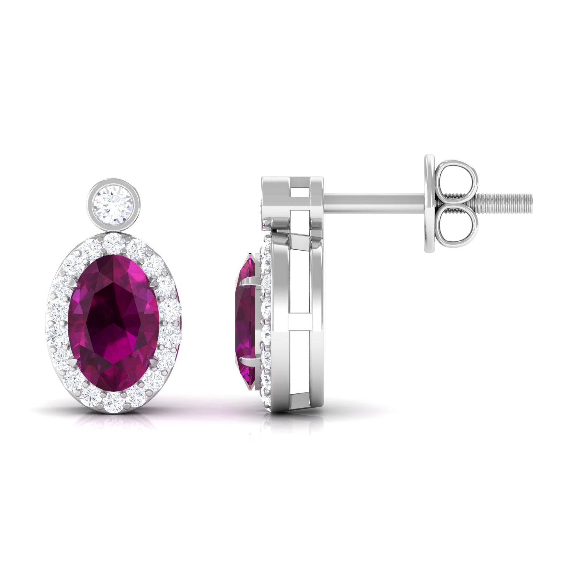 1.5 CT Oval Rhodolite and Diamond Halo Stud Earrings Rhodolite - ( AAA ) - Quality - Rosec Jewels