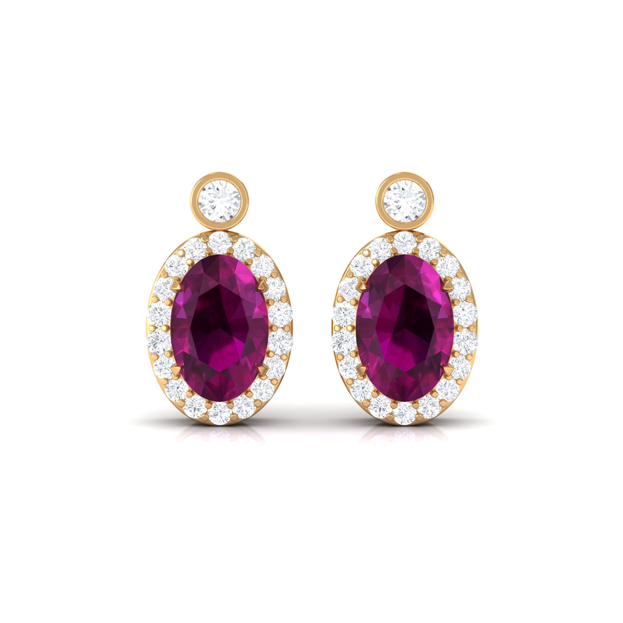 1.5 CT Oval Rhodolite and Diamond Halo Stud Earrings Rhodolite - ( AAA ) - Quality - Rosec Jewels