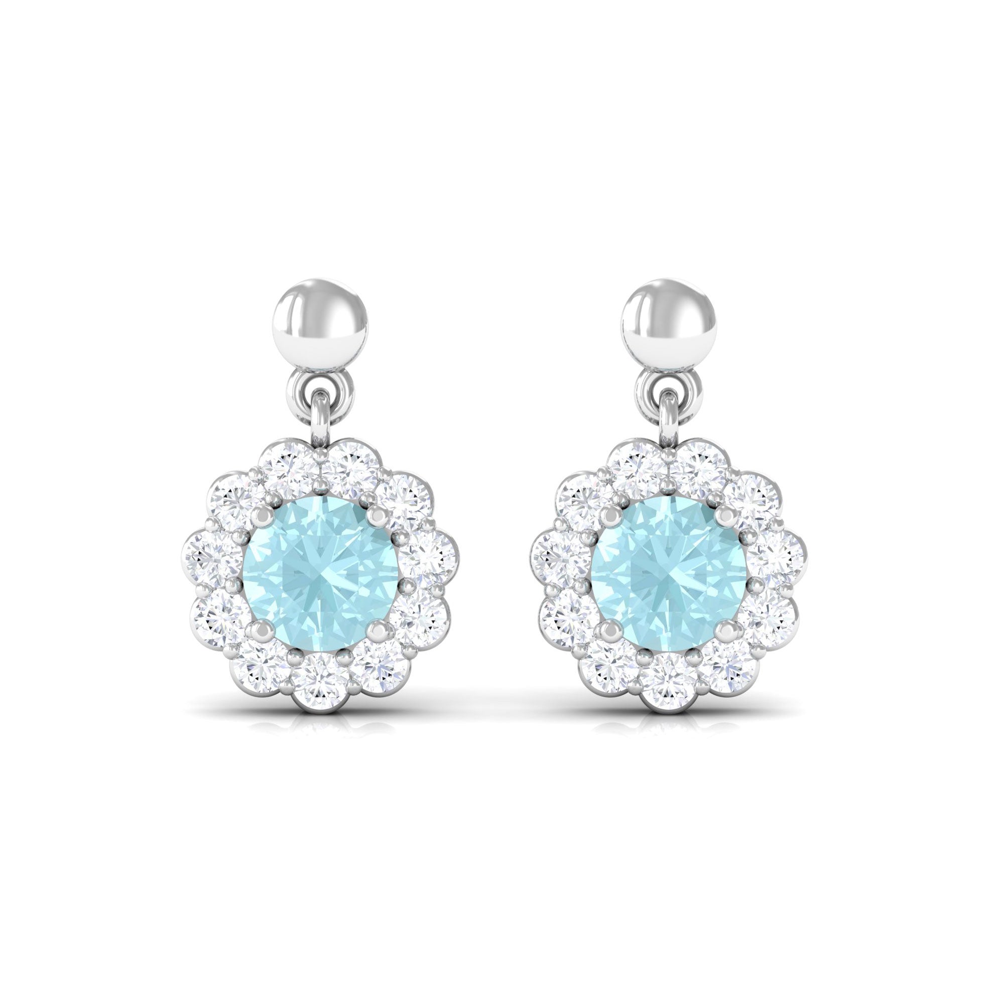 1.25 CT Sky Blue Topaz and Diamond Floral Halo Drop Earrings Sky Blue Topaz - ( AAA ) - Quality - Rosec Jewels