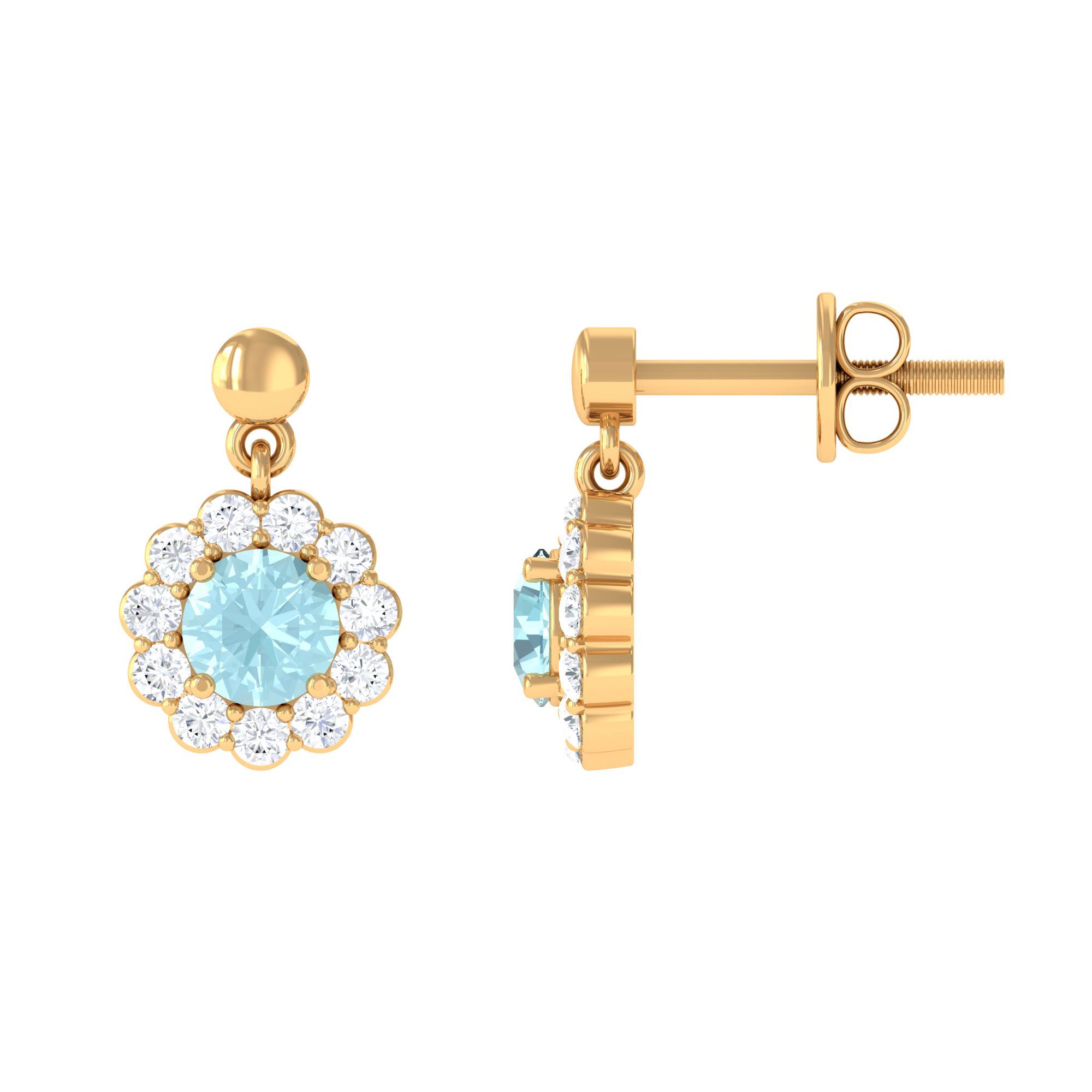 1.25 CT Sky Blue Topaz and Diamond Floral Halo Drop Earrings Sky Blue Topaz - ( AAA ) - Quality - Rosec Jewels