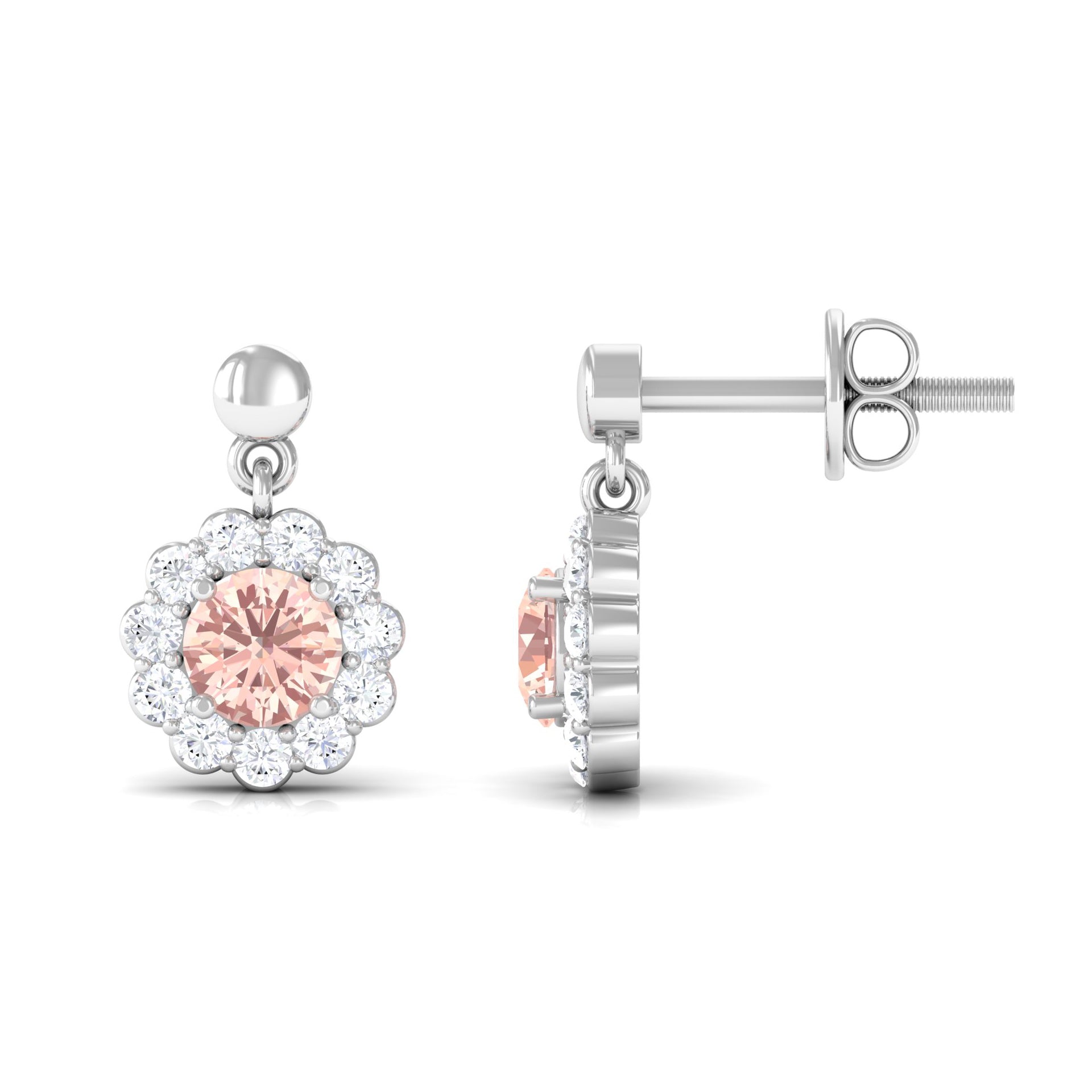 1 CT Real Morganite and Diamond Flower Halo Drop Earrings Morganite - ( AAA ) - Quality - Rosec Jewels