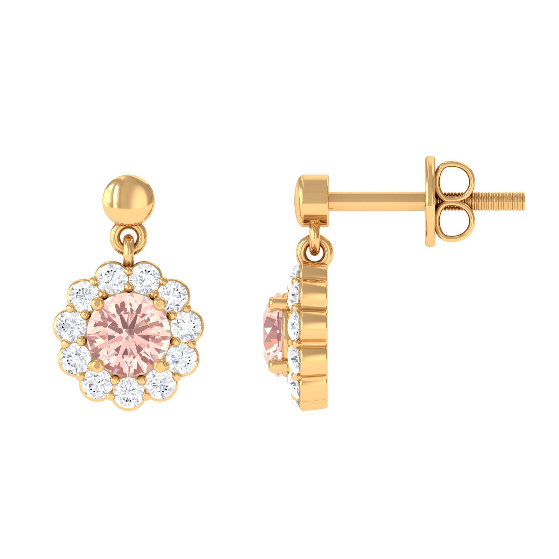 1 CT Real Morganite and Diamond Flower Halo Drop Earrings Morganite - ( AAA ) - Quality - Rosec Jewels