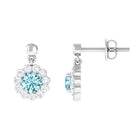 1 CT Real Aquamarine and Diamond Flower Halo Drop Earrings Aquamarine - ( AAA ) - Quality - Rosec Jewels