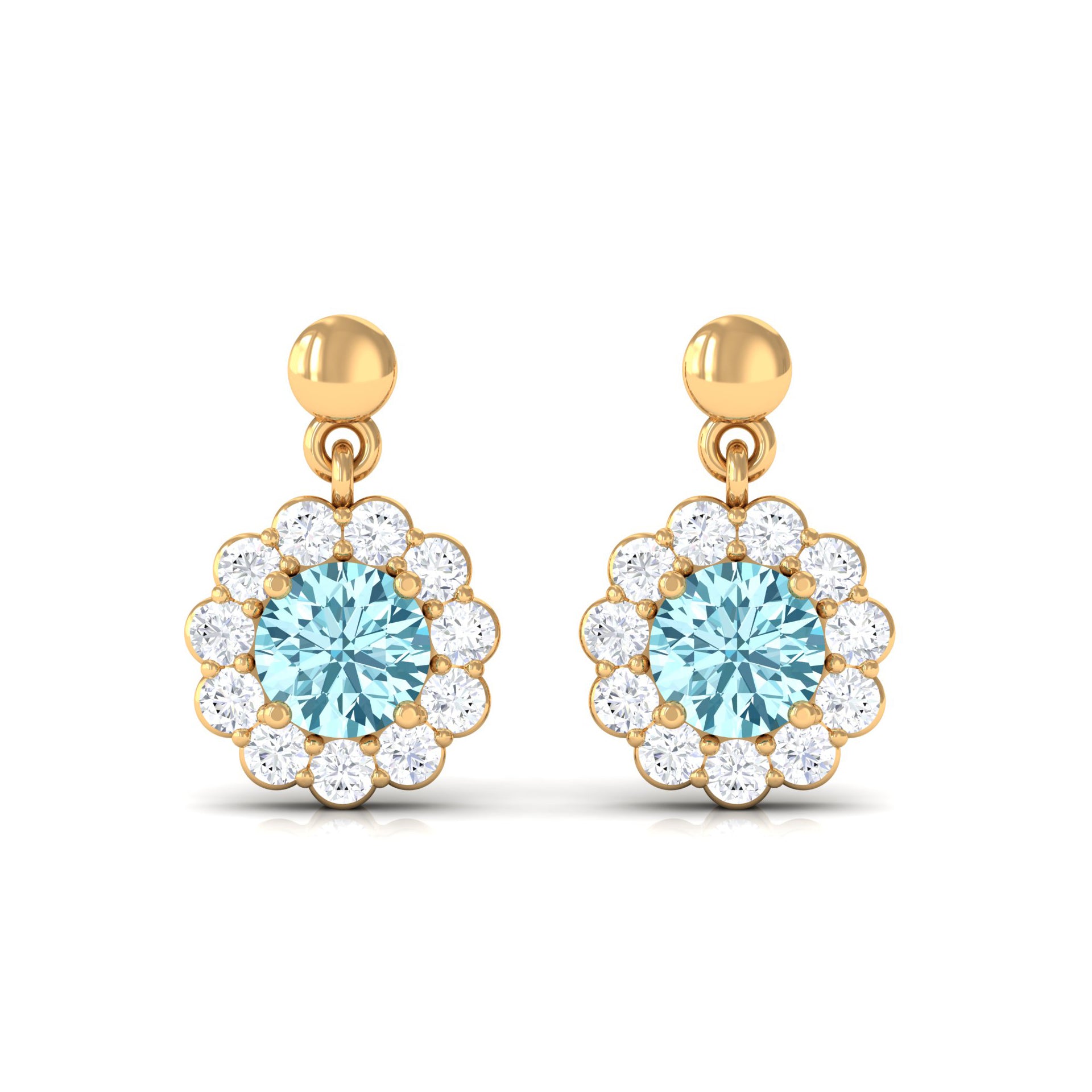 1 CT Real Aquamarine and Diamond Flower Halo Drop Earrings Aquamarine - ( AAA ) - Quality - Rosec Jewels