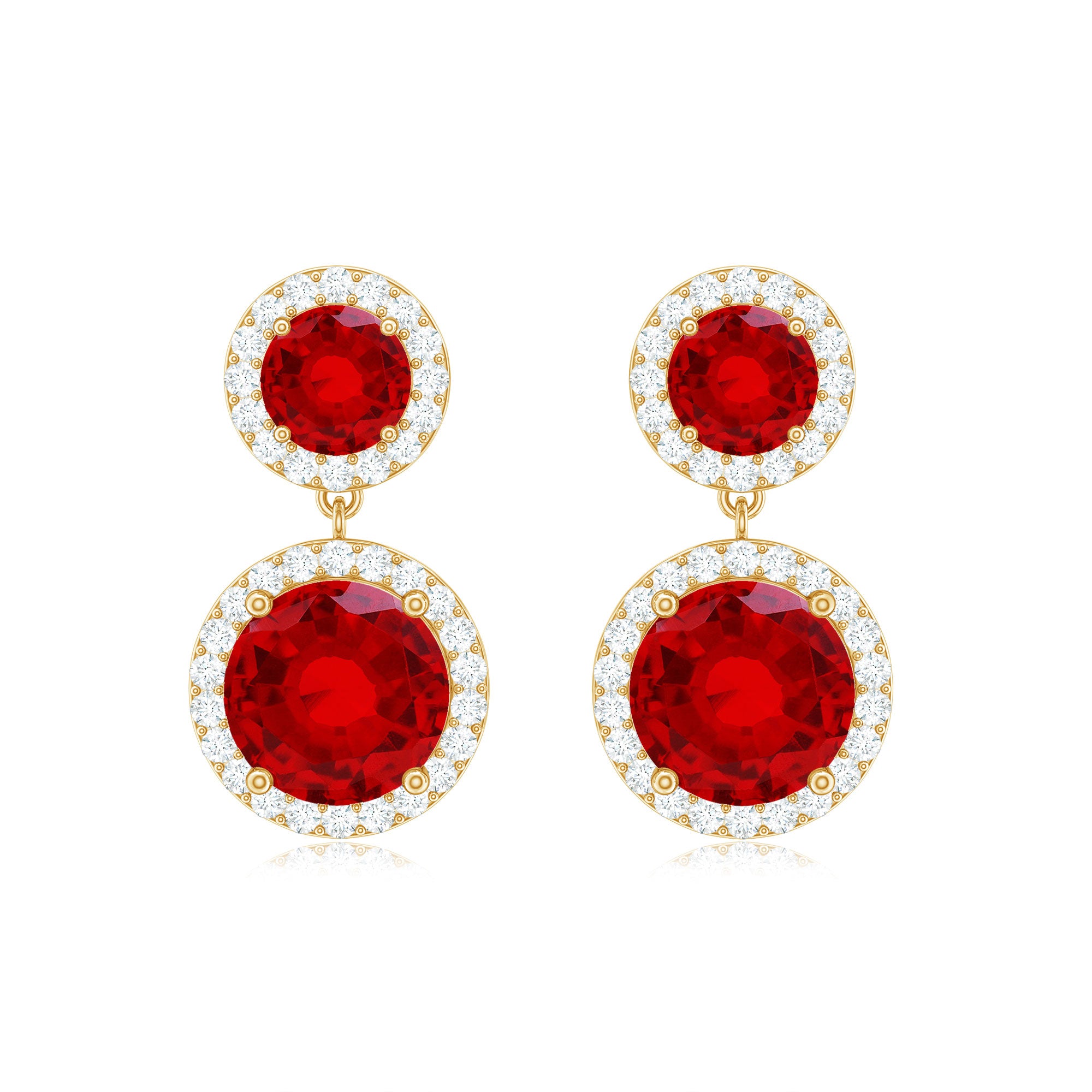 Certified Created Ruby and Diamond Halo Dangle Earrings Lab Created Ruby - ( AAAA ) - Quality - Rosec Jewels