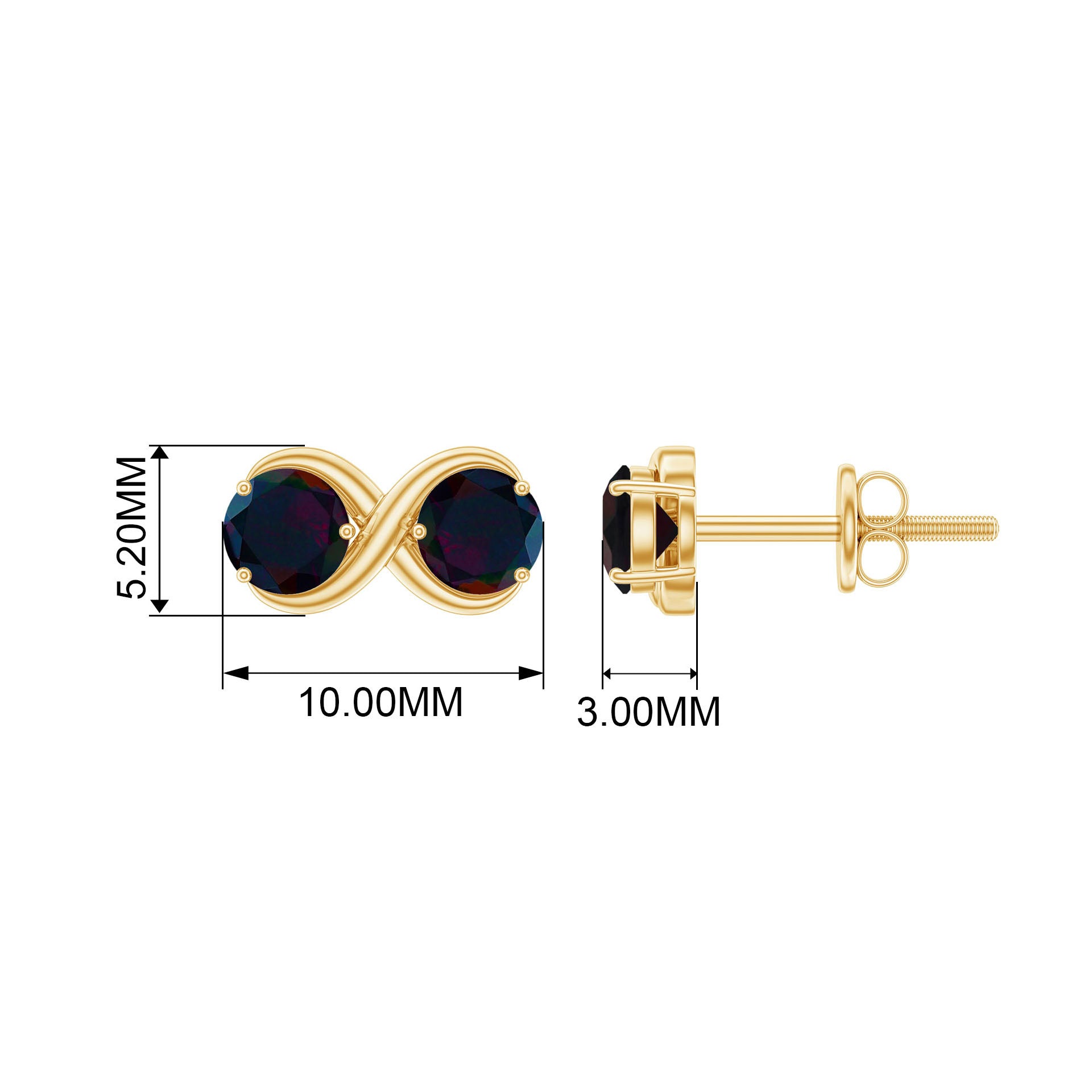 1 CT Simple Infinity Stud Earrings with Black Opal in Gold Black Opal - ( AAA ) - Quality - Rosec Jewels