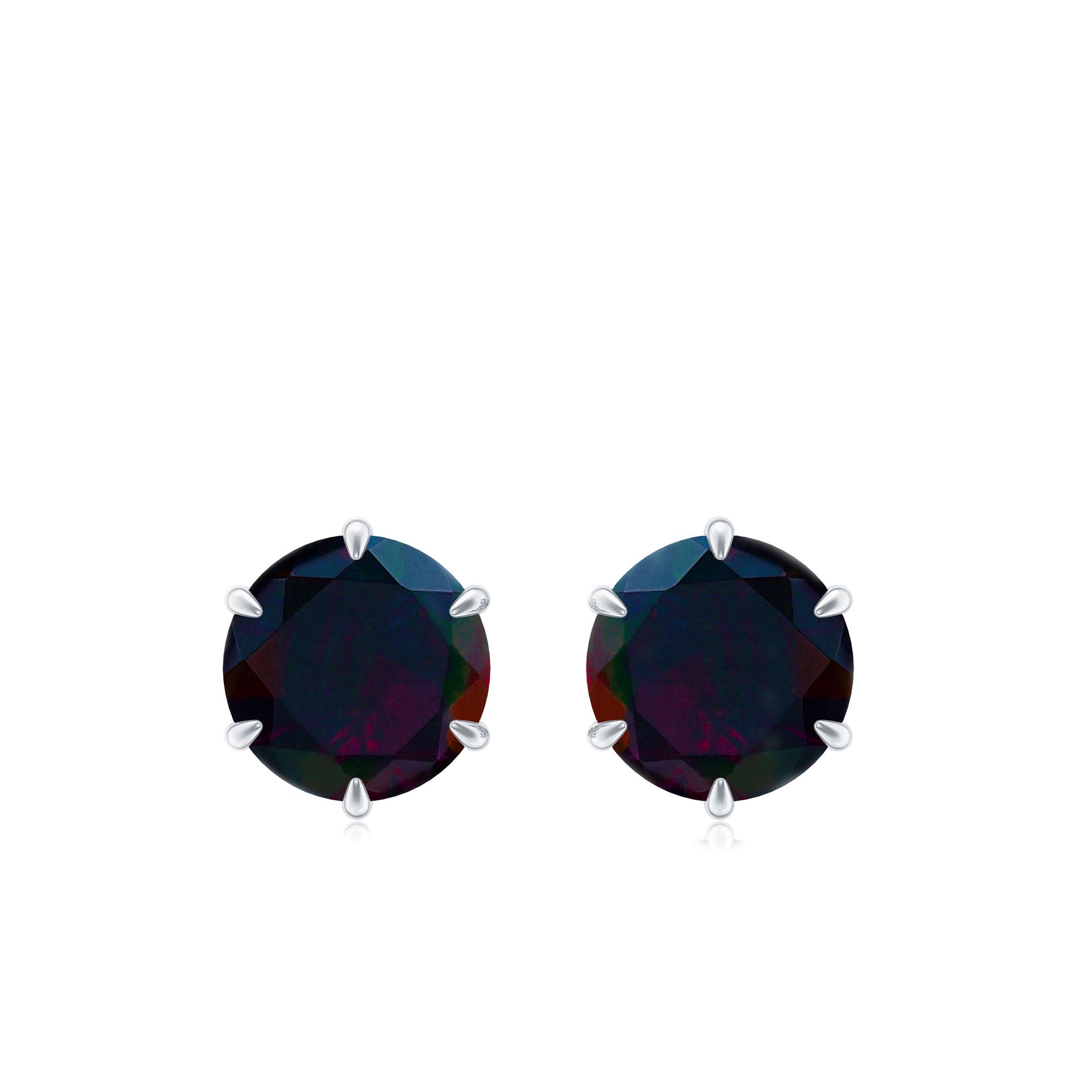 6 MM Claw Set Black Opal Solitaire Stud earrings Black Opal - ( AAA ) - Quality - Rosec Jewels