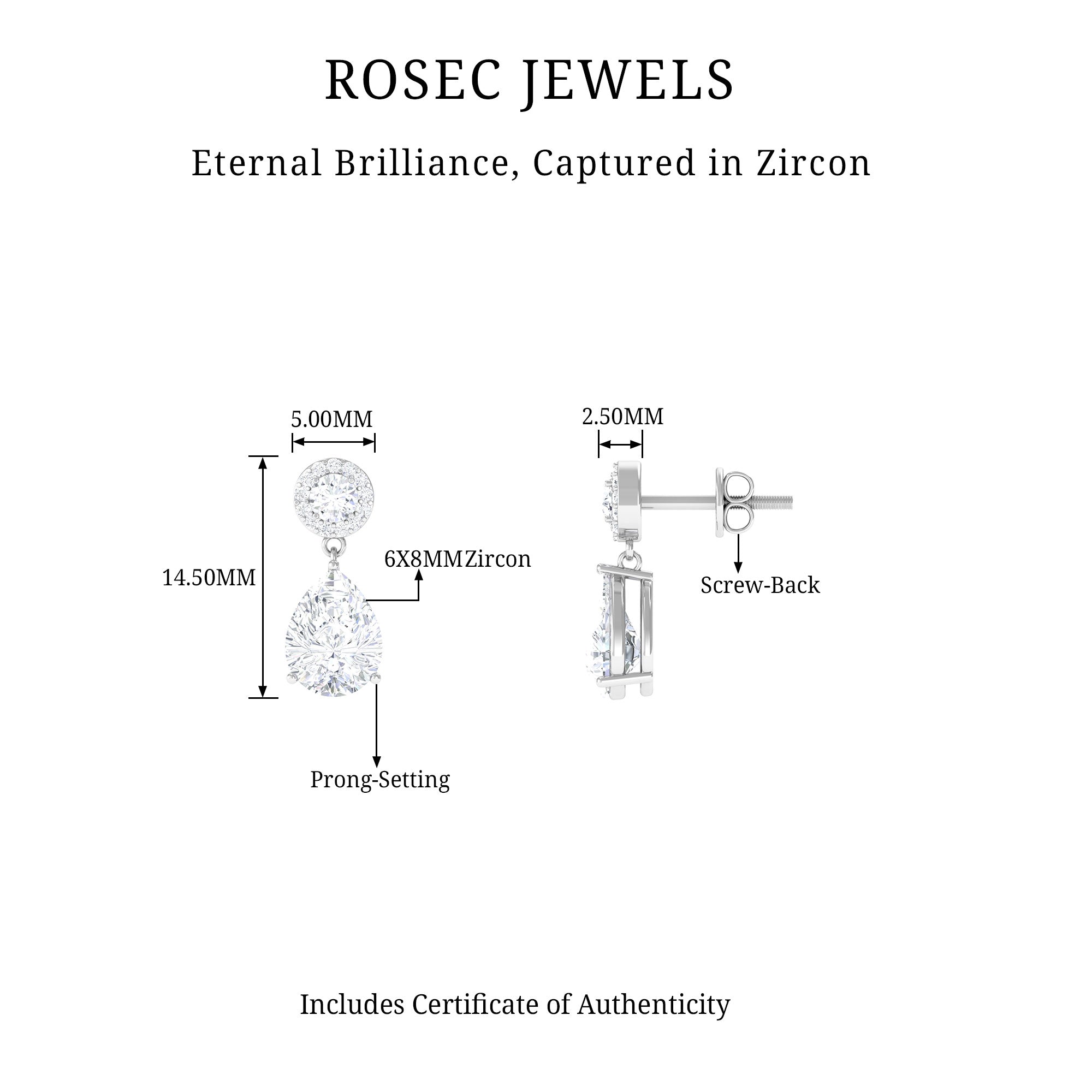 3 CT Classic Zircon Bridal Drop Earrings Zircon - ( AAAA ) - Quality - Rosec Jewels