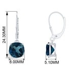 Cushion Cut London Blue Topaz Drop Lever Back Earrings London Blue Topaz - ( AAA ) - Quality - Rosec Jewels