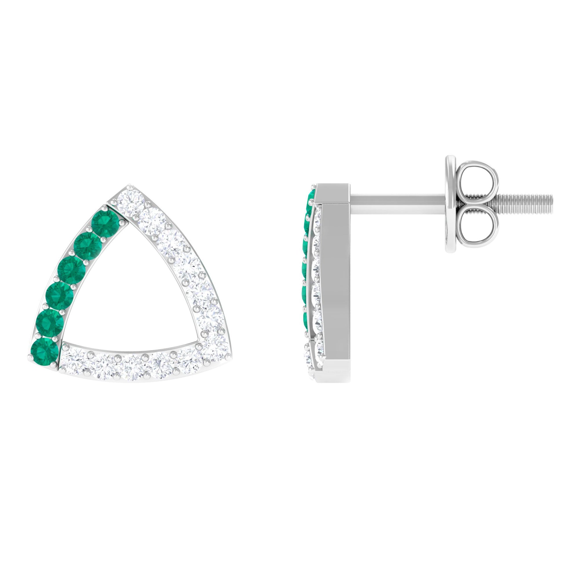 1/2 CT Emerald and Diamond Open Triangle Stud Earrings Emerald - ( AAA ) - Quality - Rosec Jewels