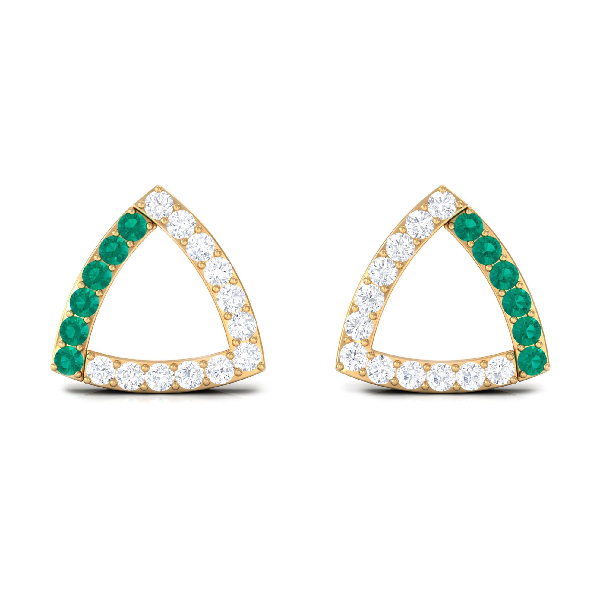 1/2 CT Emerald and Diamond Open Triangle Stud Earrings Emerald - ( AAA ) - Quality - Rosec Jewels