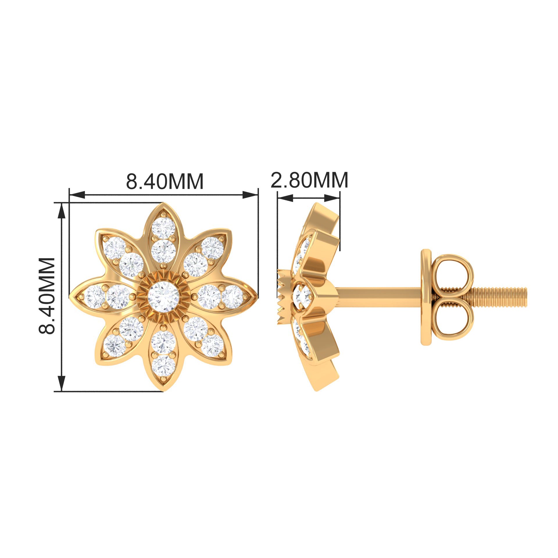 1/4 CT Natural Diamond Gold Flower Stud Earrings Diamond - ( HI-SI ) - Color and Clarity - Rosec Jewels