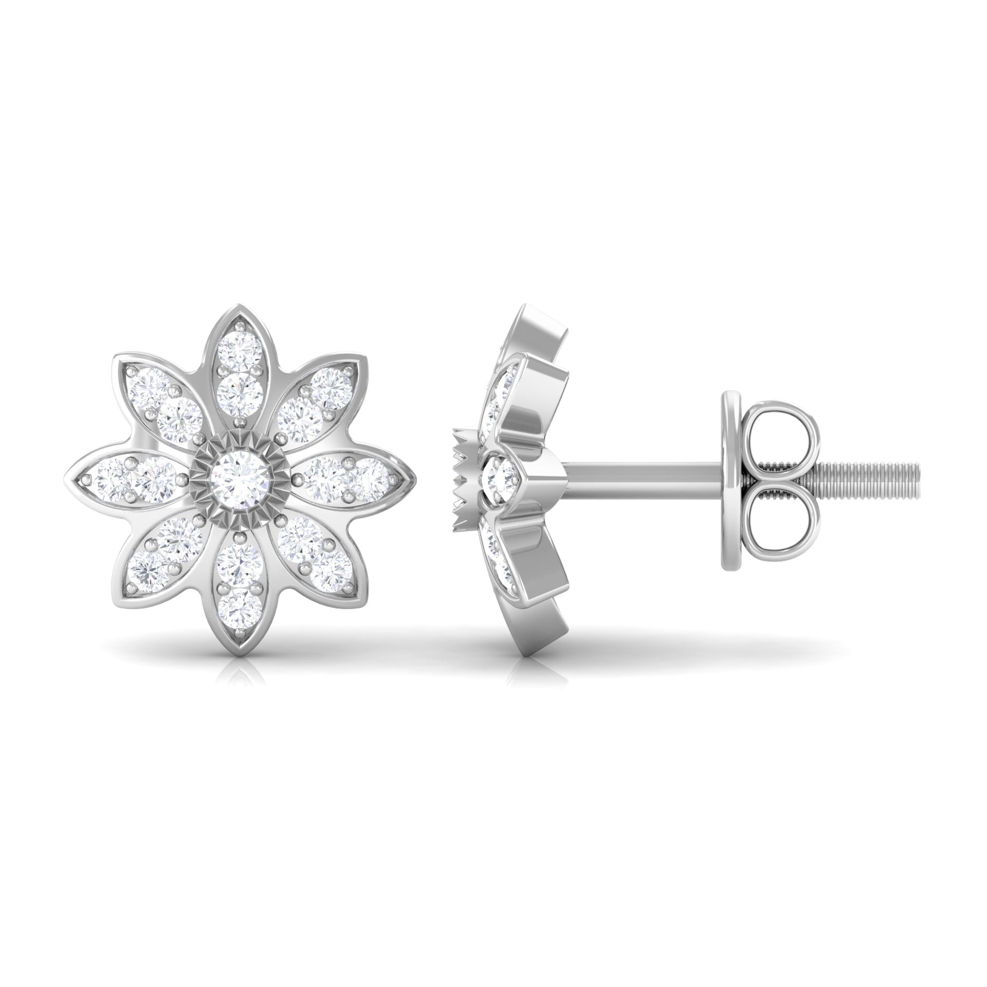 1/4 CT Natural Diamond Gold Flower Stud Earrings Diamond - ( HI-SI ) - Color and Clarity - Rosec Jewels