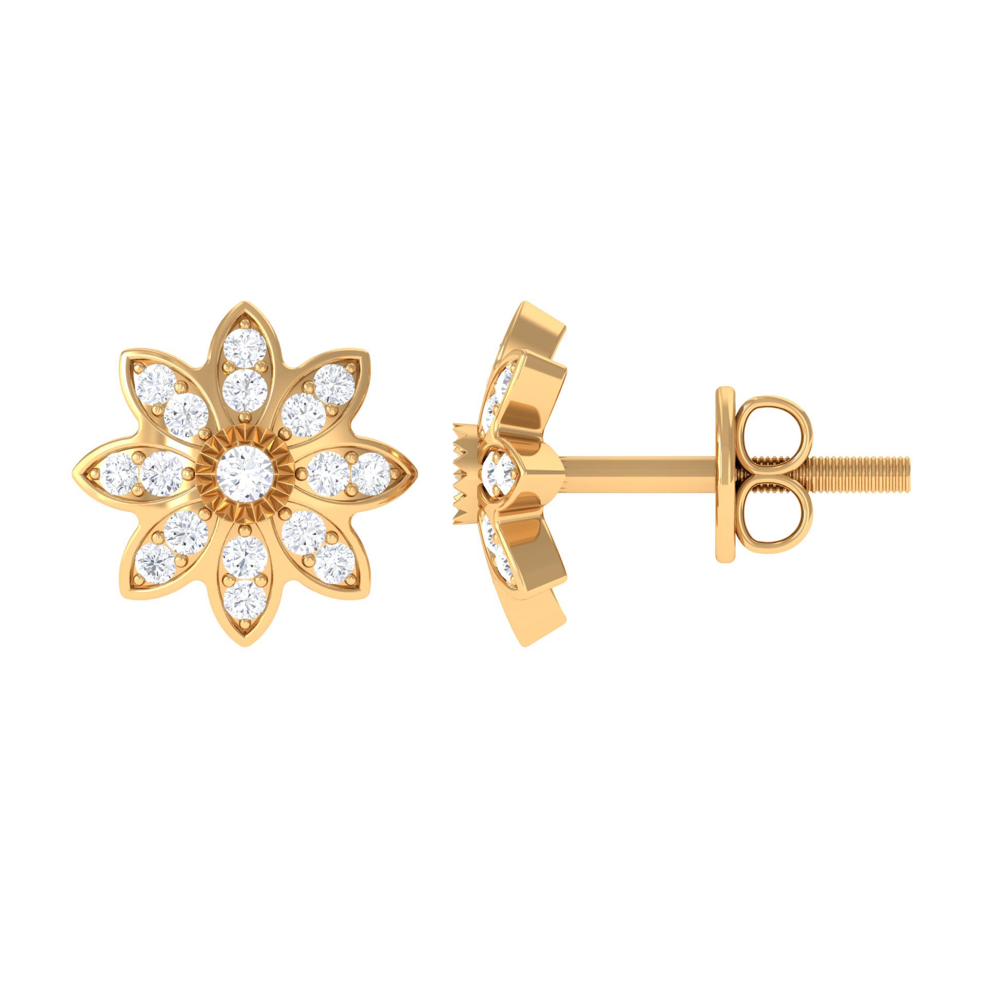 1/4 CT Natural Diamond Gold Flower Stud Earrings Diamond - ( HI-SI ) - Color and Clarity - Rosec Jewels