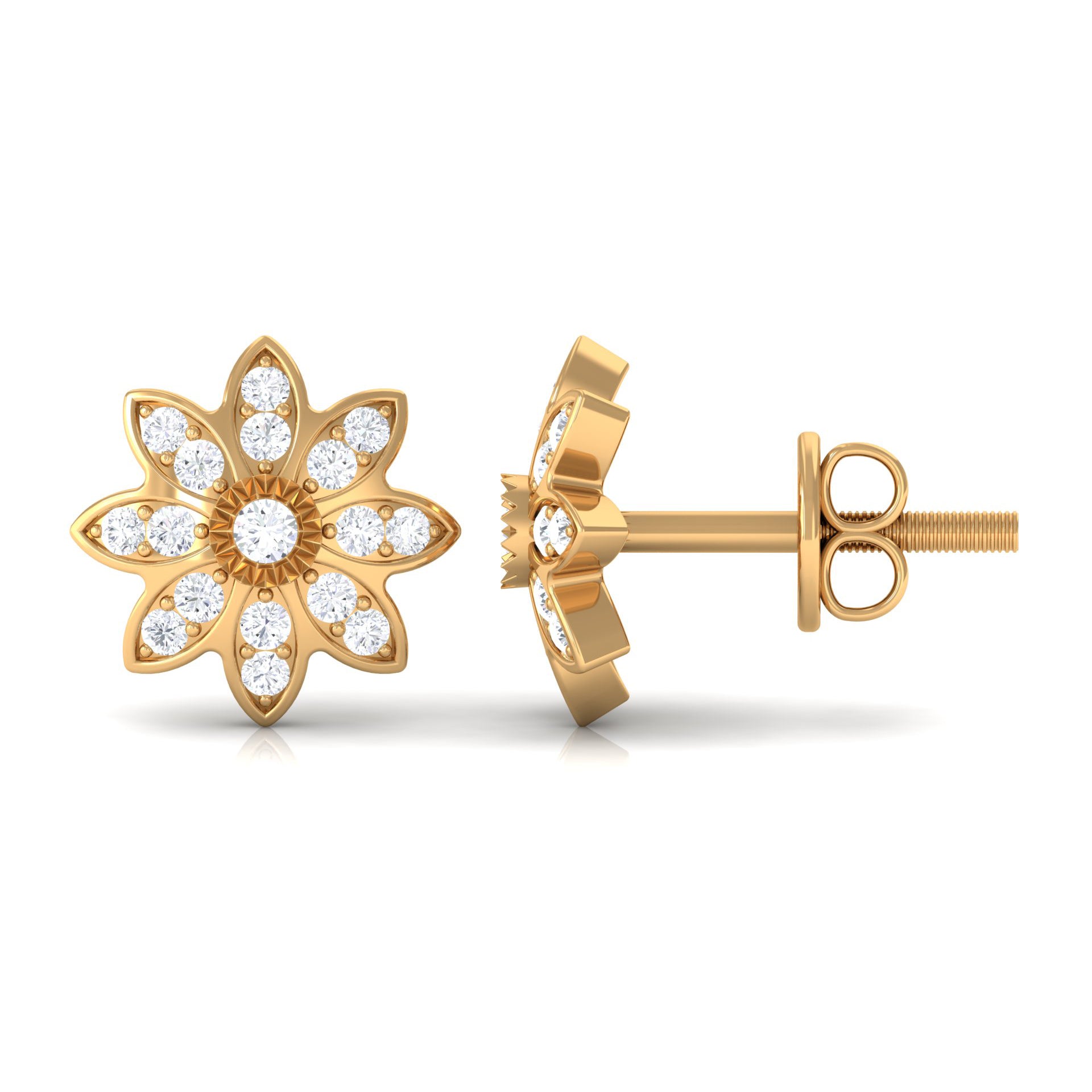 1/4 CT Natural Diamond Gold Flower Stud Earrings Diamond - ( HI-SI ) - Color and Clarity - Rosec Jewels