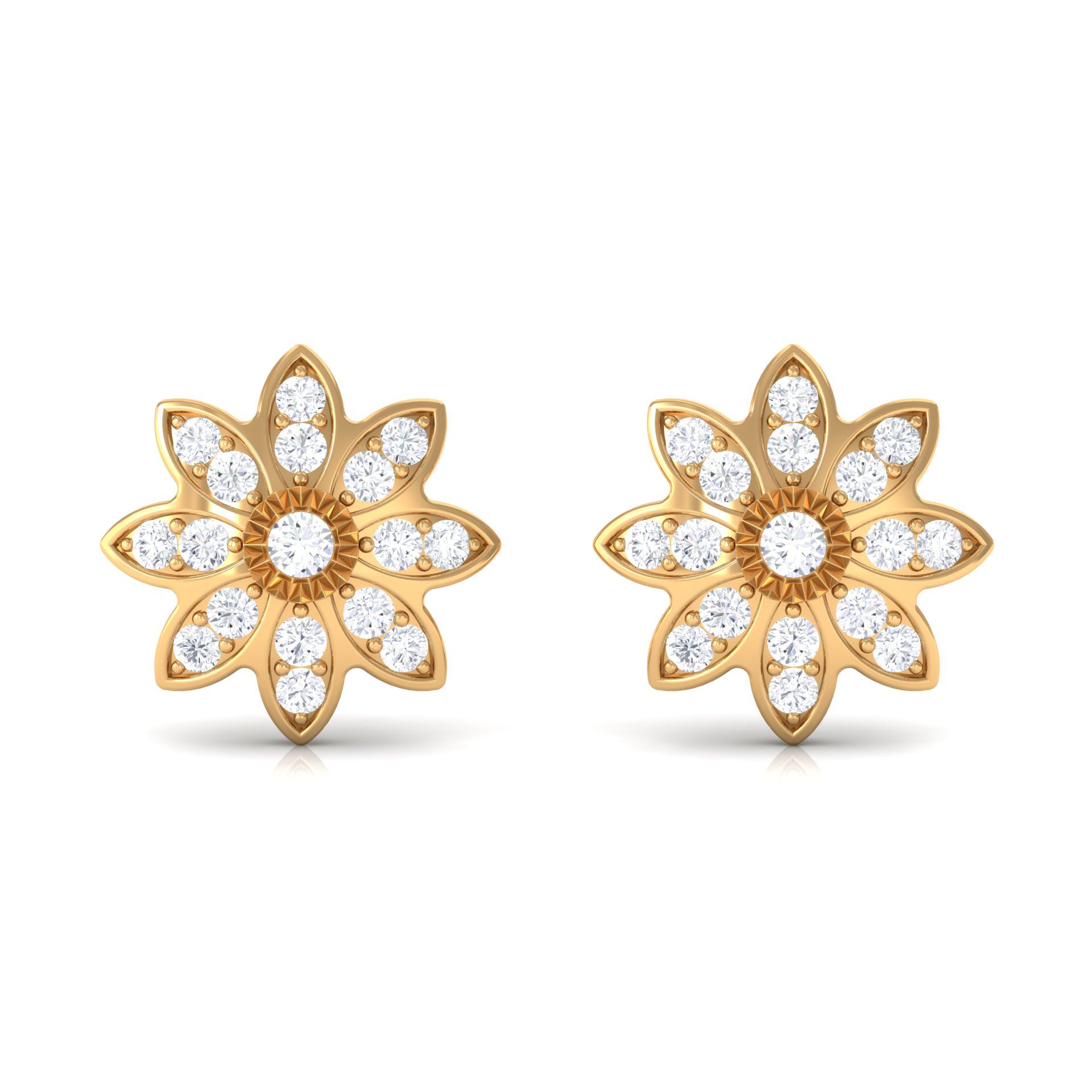 1/4 CT Natural Diamond Gold Flower Stud Earrings Diamond - ( HI-SI ) - Color and Clarity - Rosec Jewels