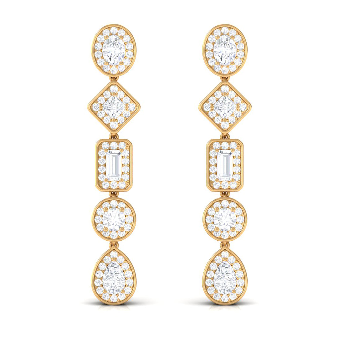 2 CT Moissanite Bridal Dangle Earrings in Gold Moissanite - ( D-VS1 ) - Color and Clarity - Rosec Jewels