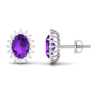 2.5 CT Oval Cut Amethyst Stud Earrings with Diamond Halo Amethyst - ( AAA ) - Quality - Rosec Jewels