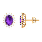 2.5 CT Oval Cut Amethyst Stud Earrings with Diamond Halo Amethyst - ( AAA ) - Quality - Rosec Jewels