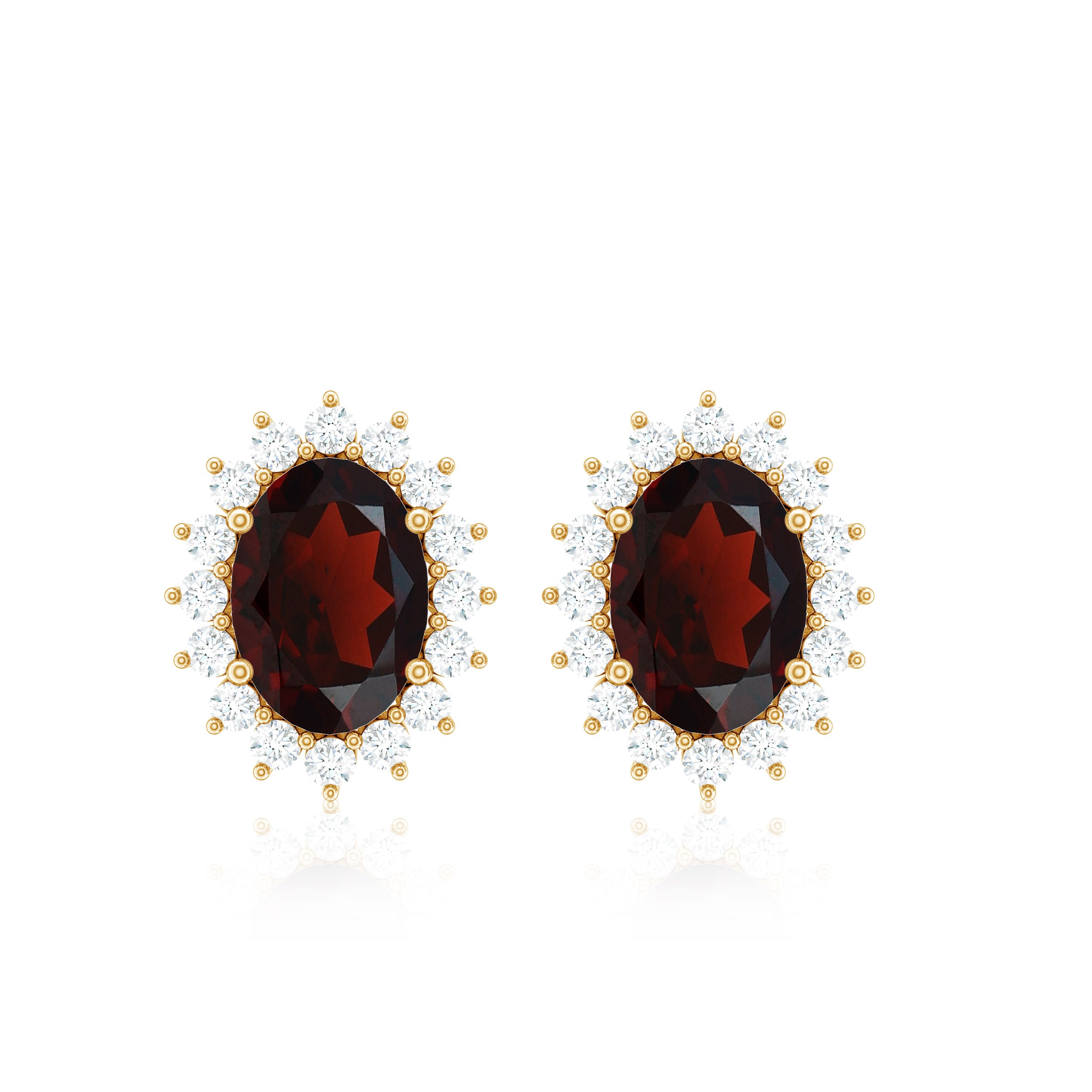 3.5 CT Classic Garnet Stud Earrings with Diamond Halo Garnet - ( AAA ) - Quality - Rosec Jewels