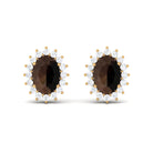 2.25 CT Oval Cut Smoky Quartz and Diamond Halo Stud Earrings Smoky Quartz - ( AAA ) - Quality - Rosec Jewels